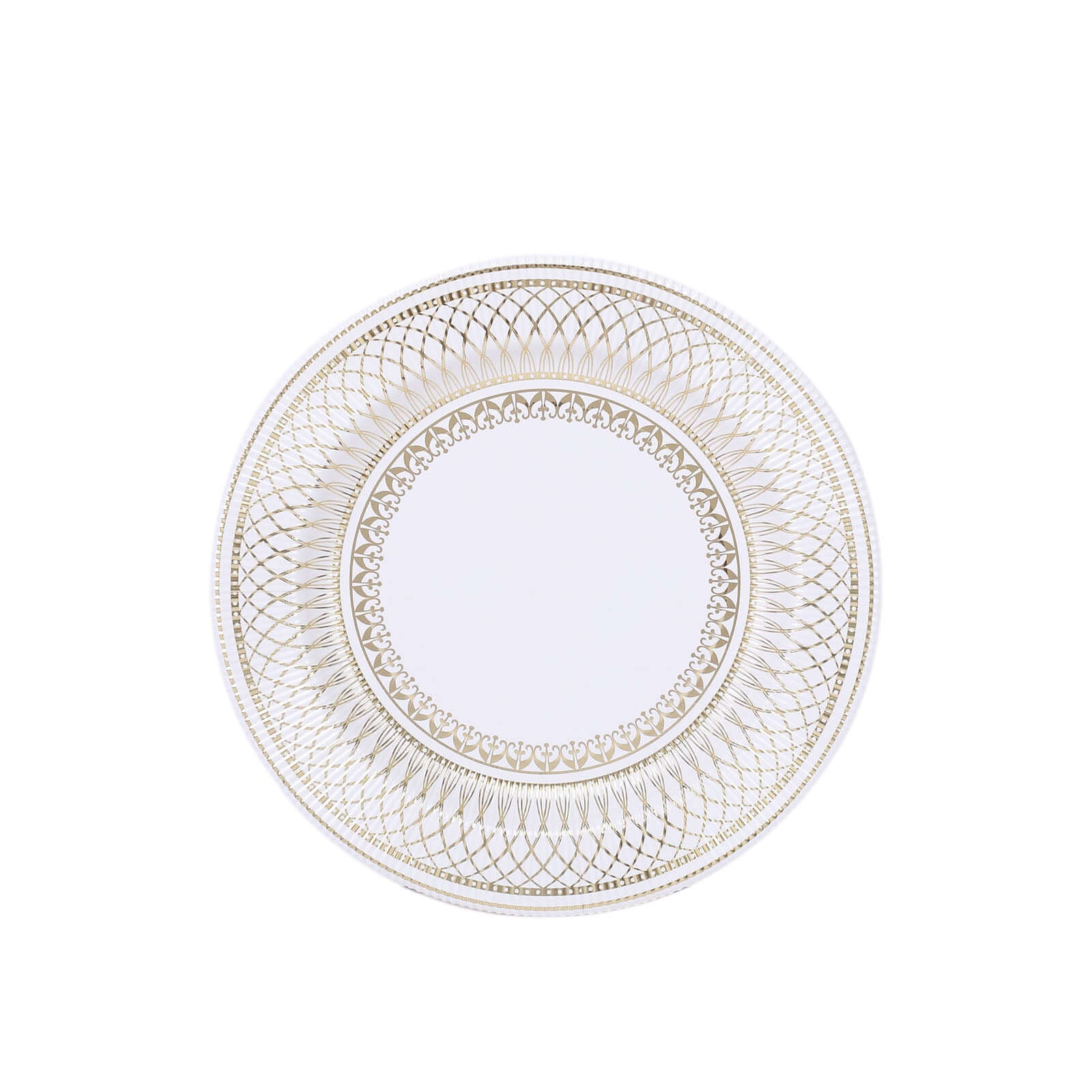25-Pack Paper 8" Round Dessert Plates in White with Gold Vintage Porcelain Style Rim - Disposable 300GSM Salad Appetizer Plates