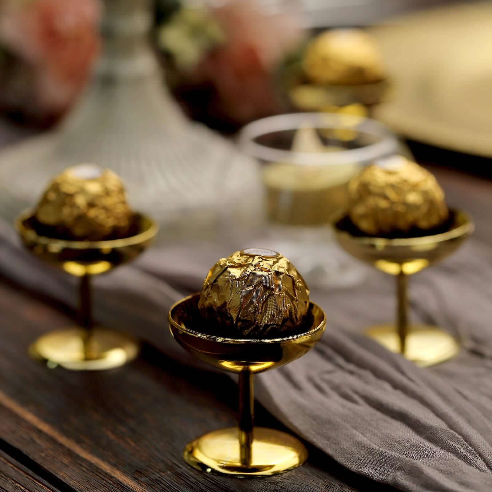 12-Pack Plastic Dessert Cup Candy Dishes Gold - Decorative Mini Pedestal Stands for Treats 2"