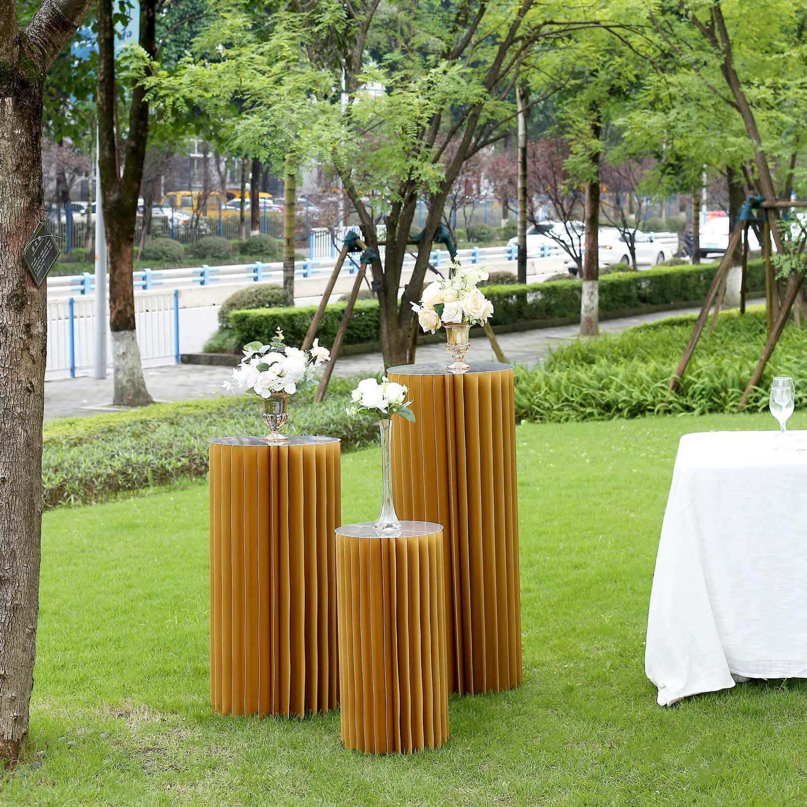 32" Gold Cylinder Display Column Stand, Pillar Pedestal Stand With Top Plate