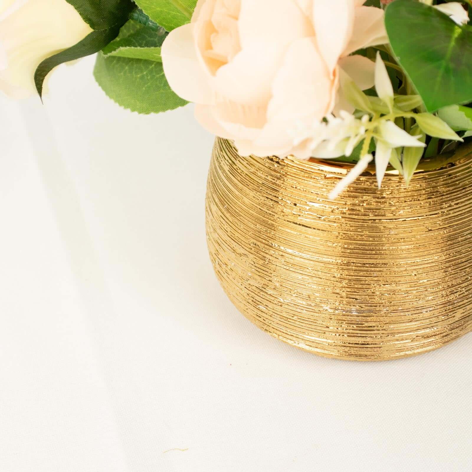 4-Pack Flower Vase Pots Textured Round Design Gold - Ceramic Brushed Indoor Planters 3"