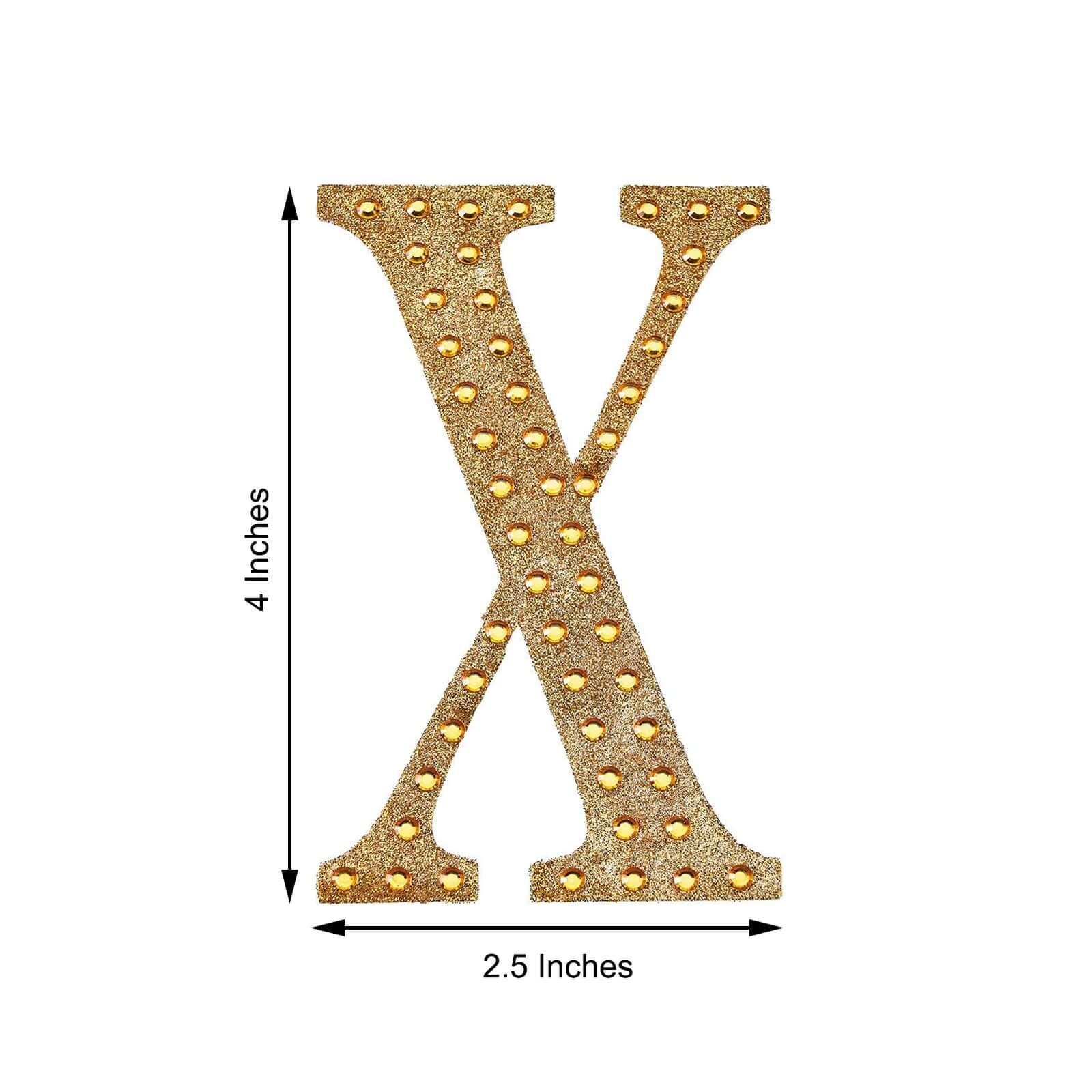 Decorative Rhinestone Alphabet "X" Letter Stickers, Glitter Adhesive Craft Letters Gold DIY Sparkle Embellishments 4"