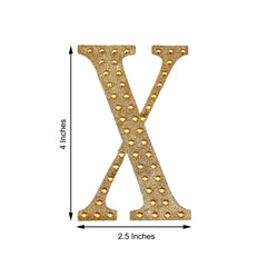 Decorative Rhinestone Alphabet "X" Letter Stickers, Glitter Adhesive Craft Letters Gold DIY Sparkle Embellishments 4"