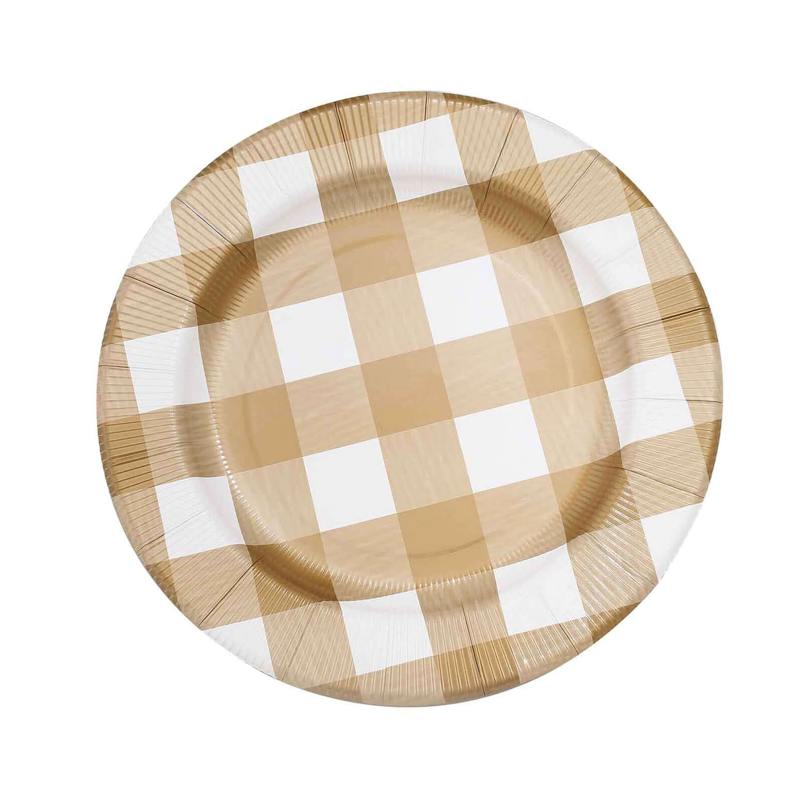 10-Pack Disposable Paper Charger Plates – Gold/White Buffalo Plaid 13" Round Table Chargers, 350 GSM Cardstock