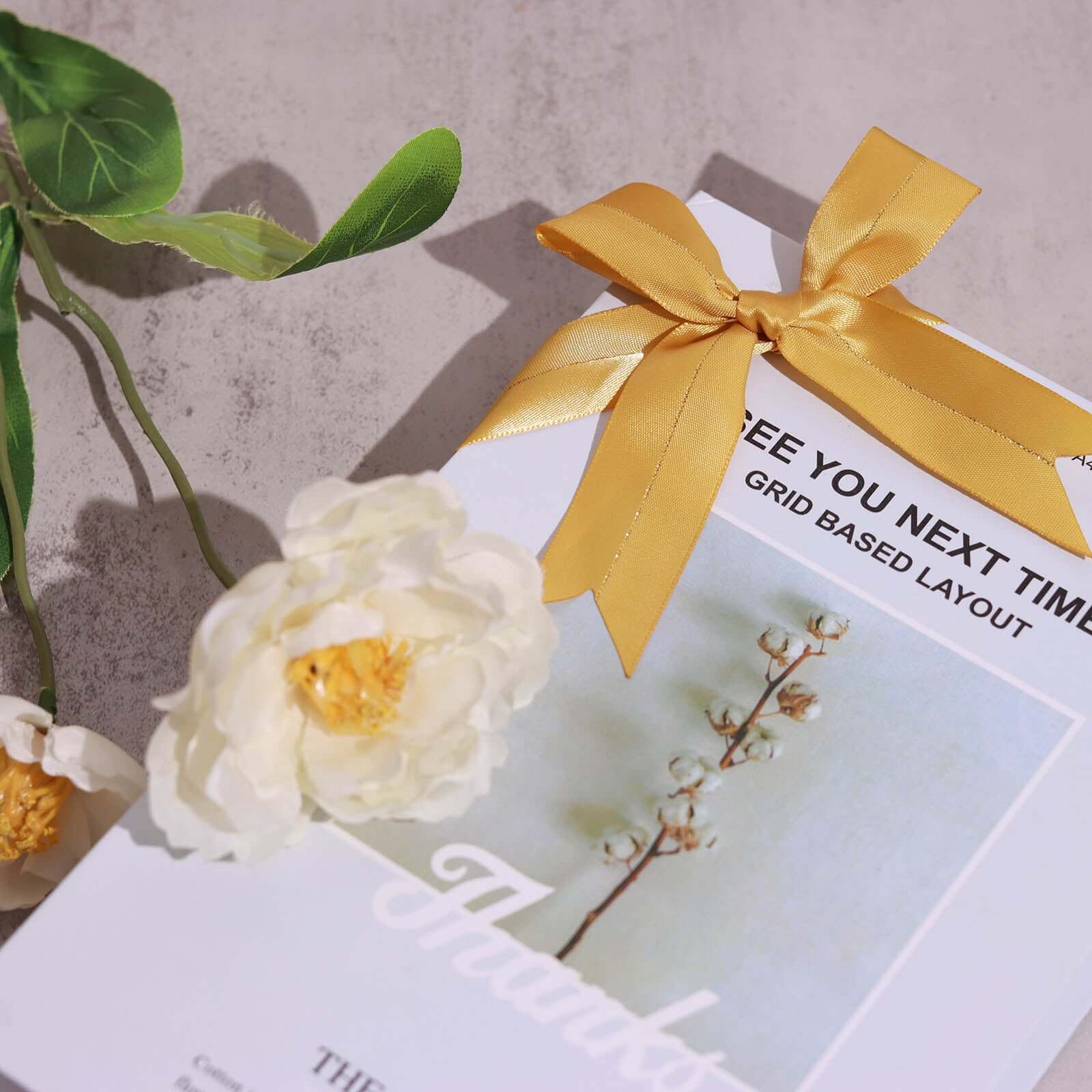 50 Pcs 10" Gold Pre Tied Ribbon Bows, Satin Ribbon With Gold Foil Lining For Gift Basket and Party Favors Decor