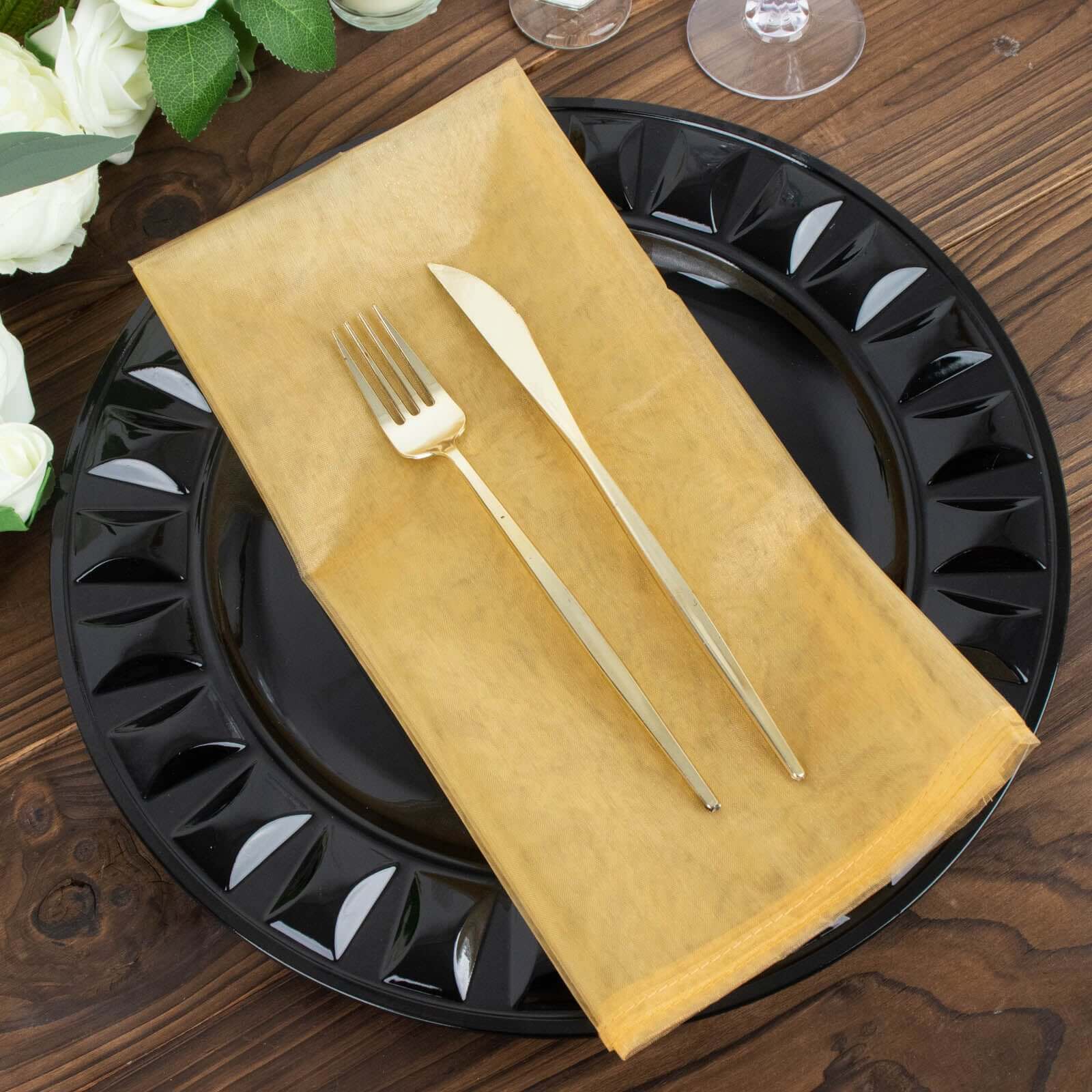 10 Pack Organza 23"x23" Napkins Gold - Exquisite Sheer Cloth Napkins for Formal & Casual Events