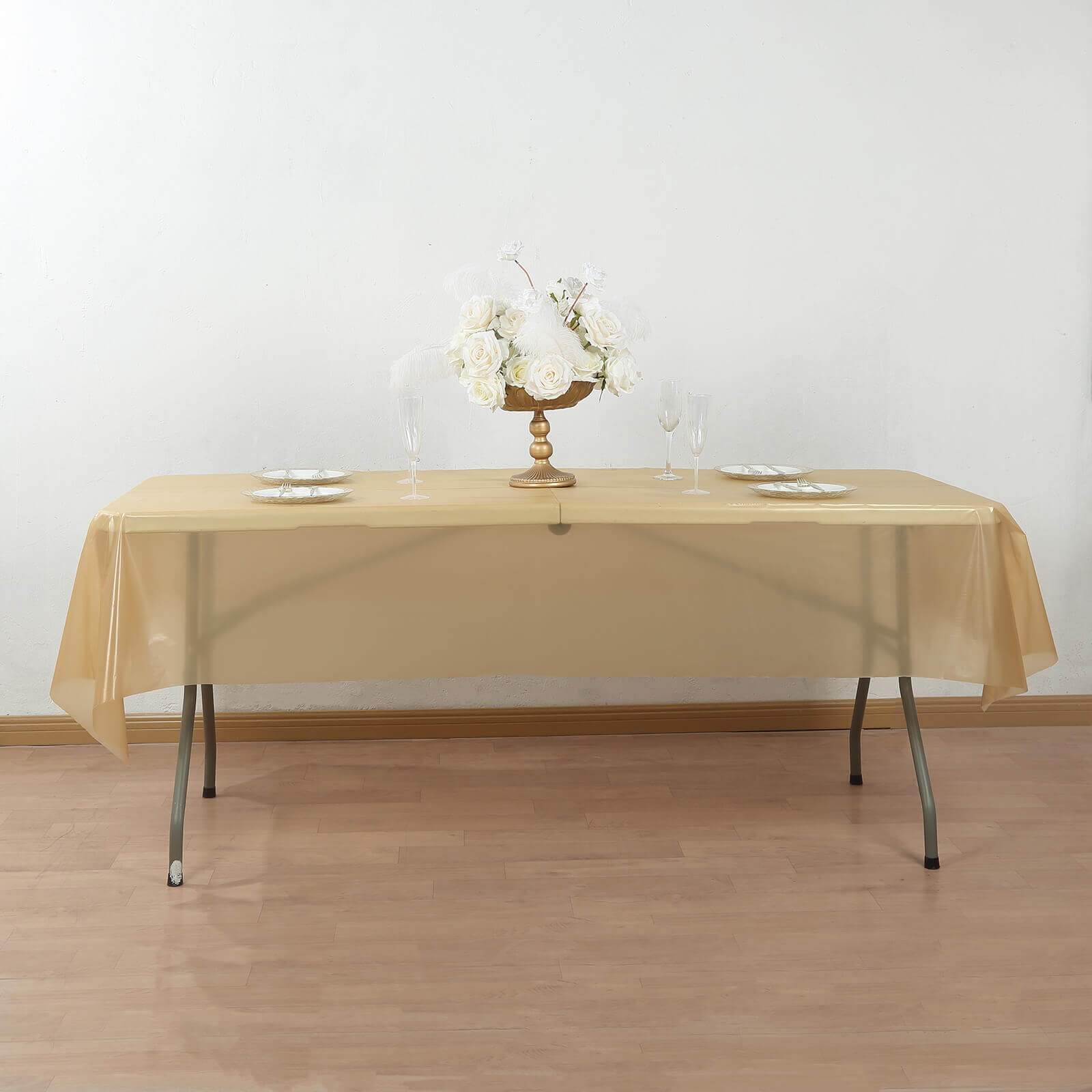 Plastic Table Cover Roll Gold with Slide Cutter - Customizable Disposable Tablecloth Roll 54"x300ft