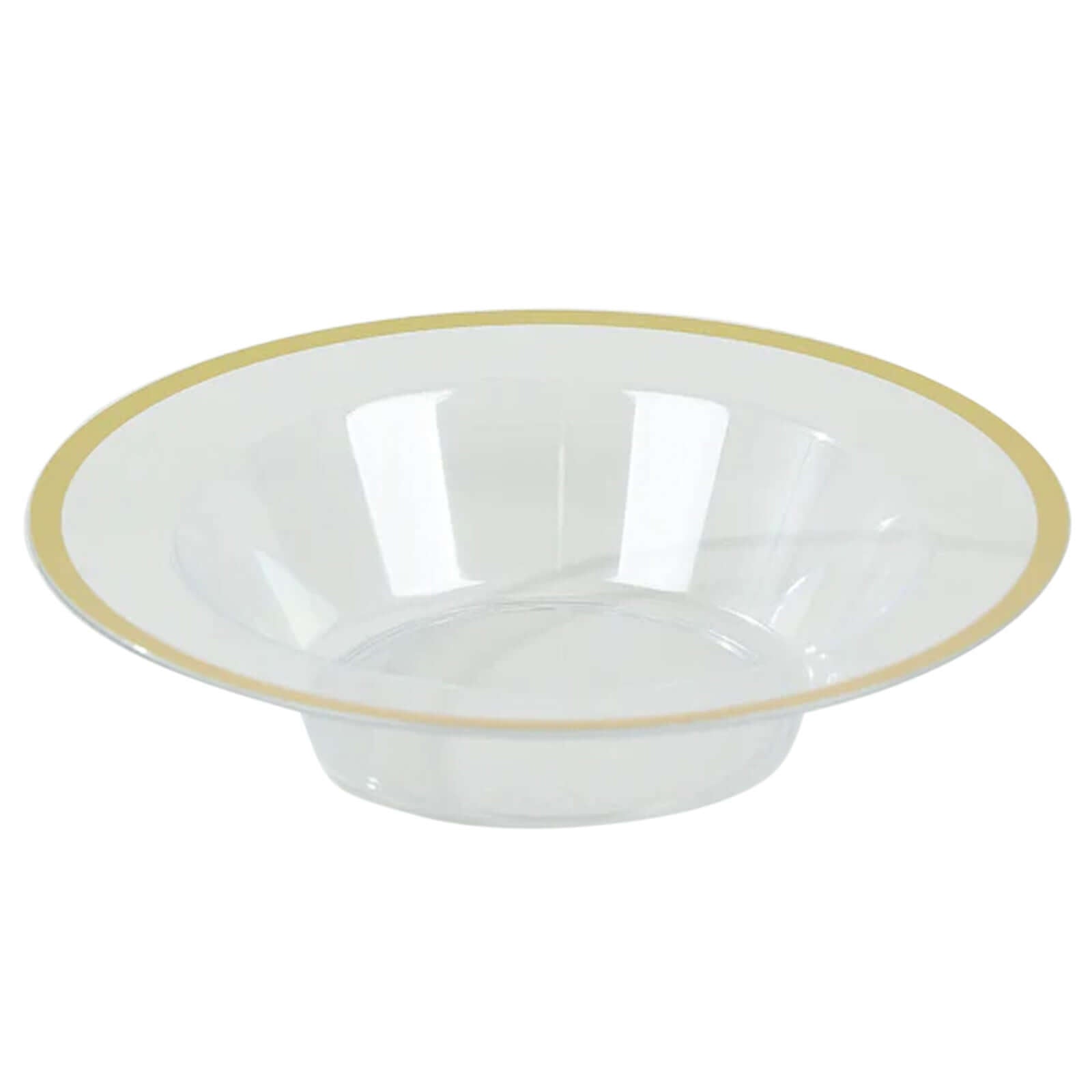 20-Pack Plastic Dessert Serving Bowls Clear Round Design with Gold Rim - Disposable Salad Soup Bowls 12oz