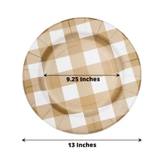 10-Pack Disposable Paper Charger Plates – Gold/White Buffalo Plaid 13" Round Table Chargers, 350 GSM Cardstock