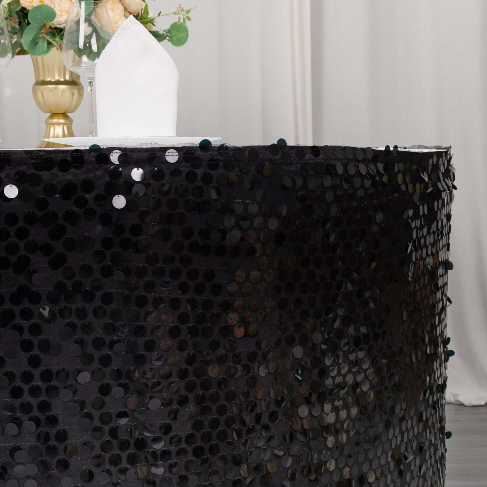Payette Sequin 21ft Table Skirt Black - Dual Layered Satin Table Cover