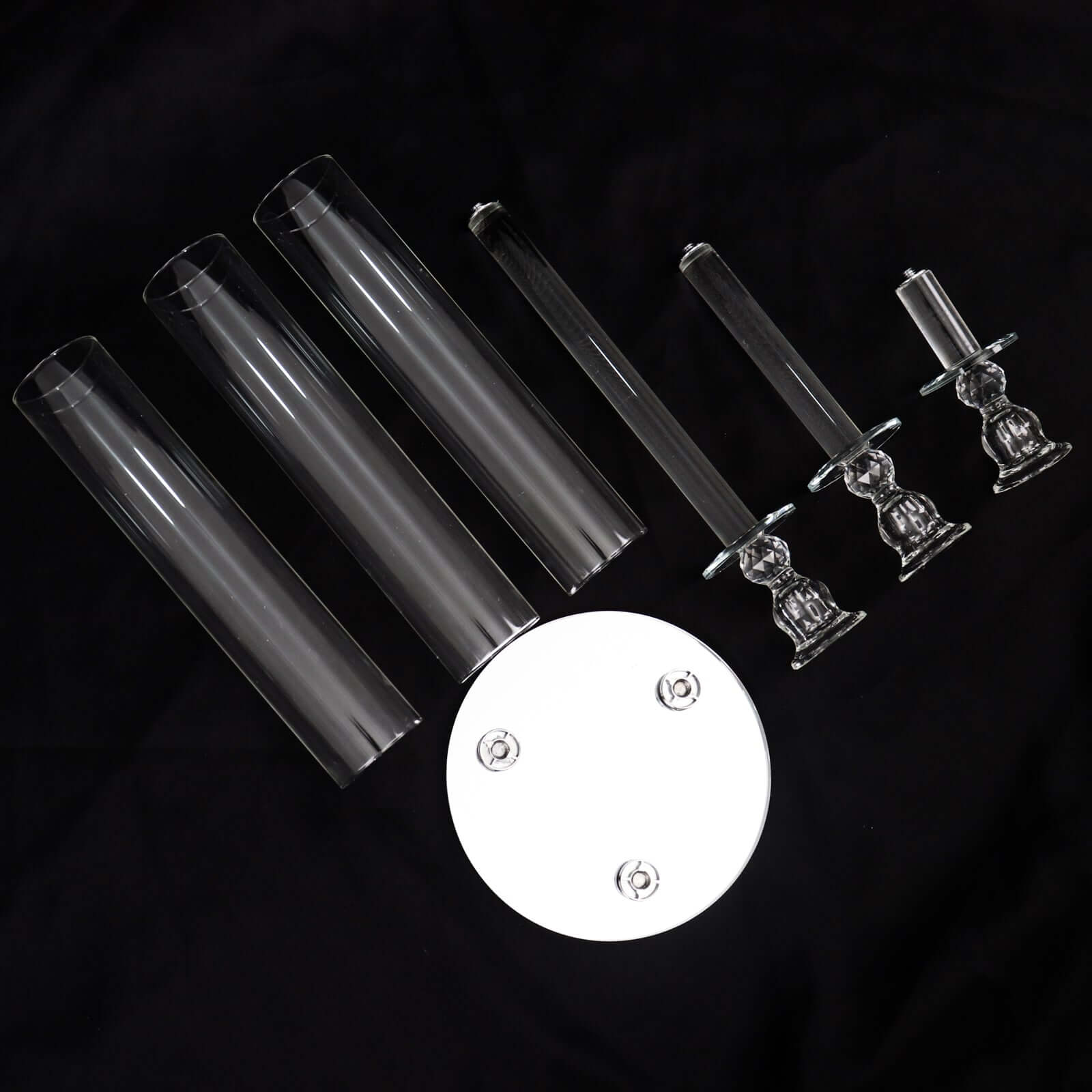 3-Arm Round Crystal Glass Candelabra Clear Taper Design - Sophisticated Pillar Candle Holder Table Centerpiece for Weddings 23"