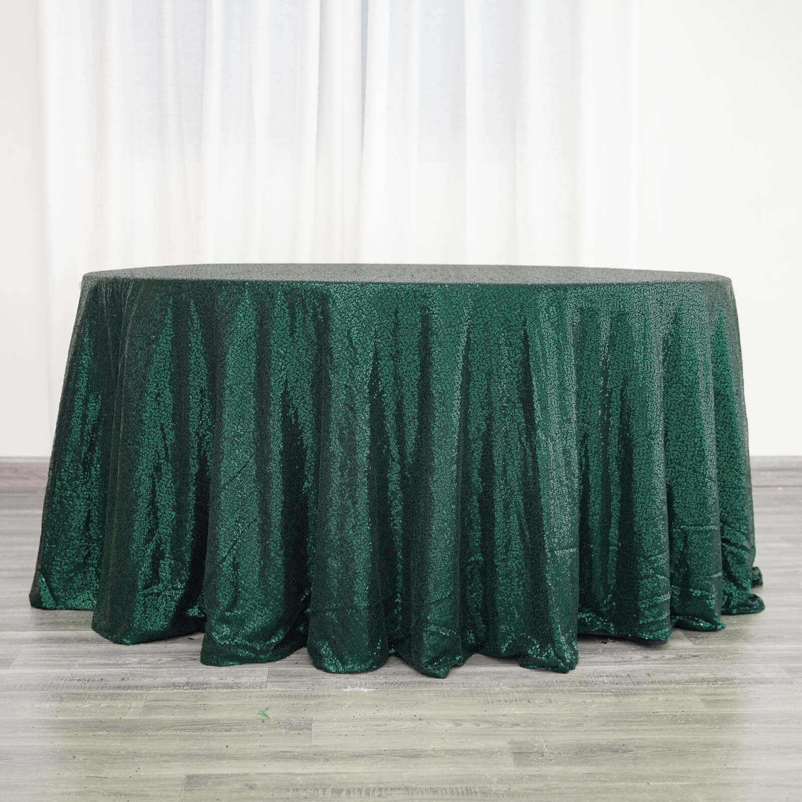Sequin 120" Round Tablecloth Hunter Emerald Green - Seamless Glittering Table Cover