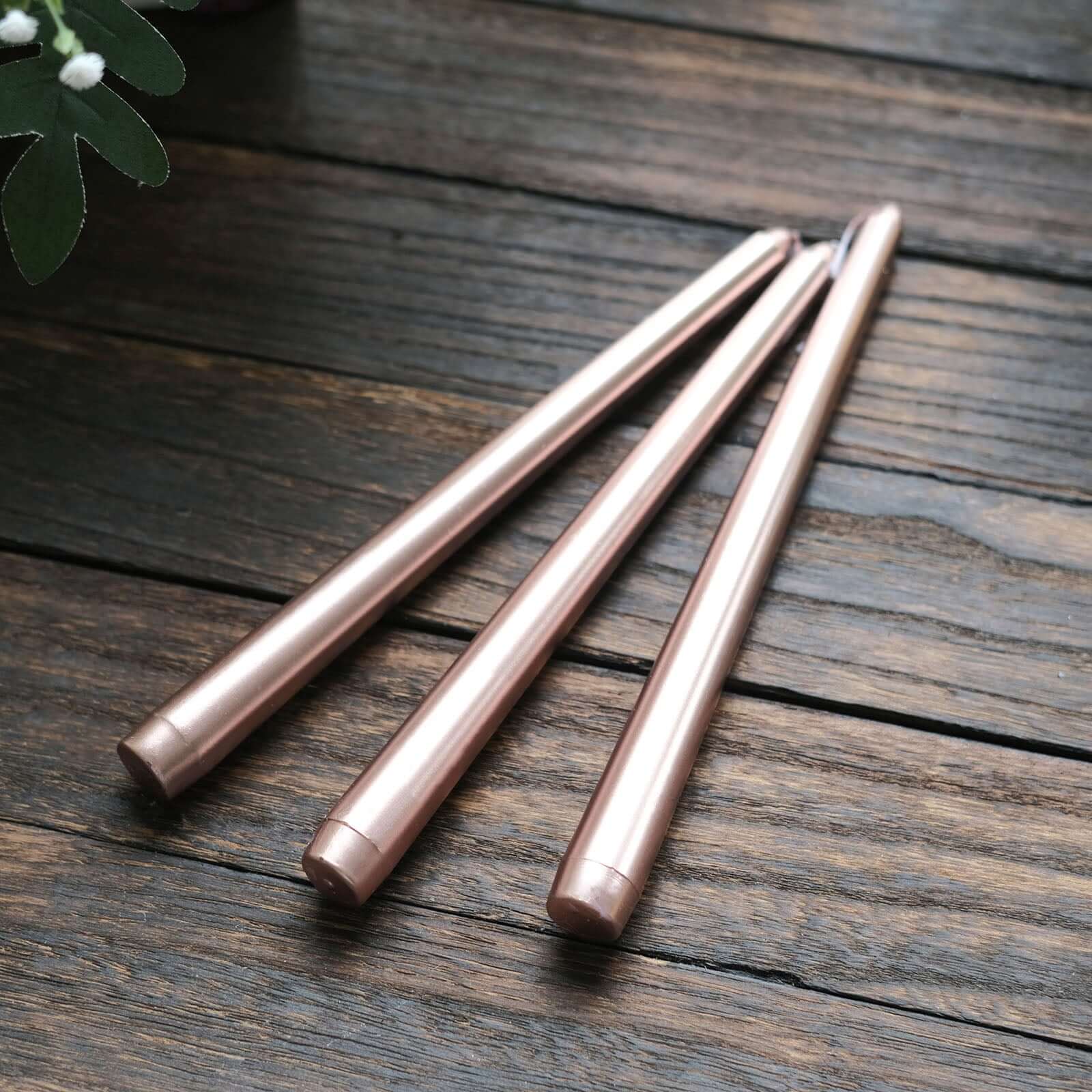 12-Pack Taper Candles Premium Wax Design Metallic Rose Gold - Unscented Candles for Upscale Settings 10"
