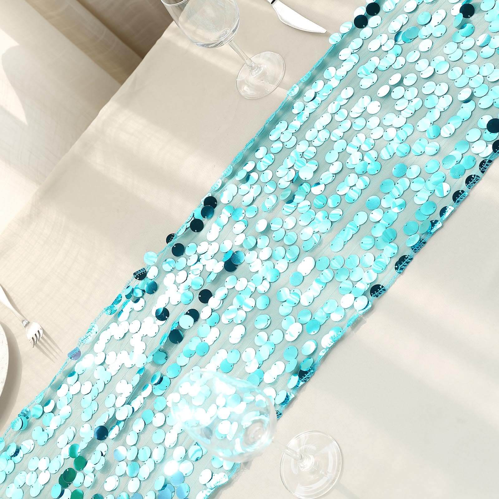 Big Payette Sequin 13"x108" Table Runner Turquoise - Dazzling Design