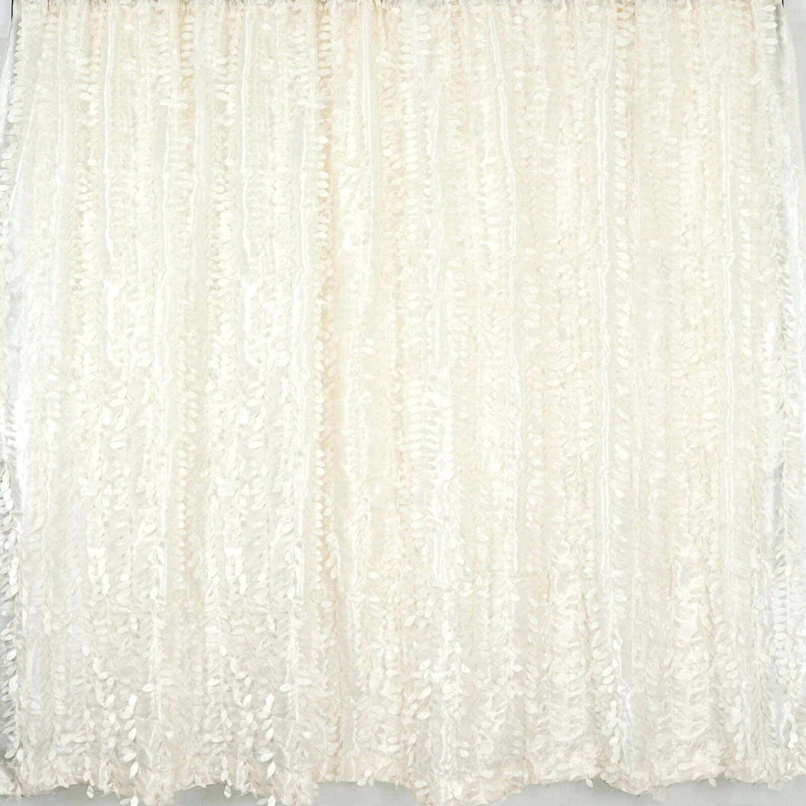 8ftx8ft Ivory 3D Leaf Petal Taffeta Event Curtain Drapes, Backdrop Event Panel With Rod Pocket