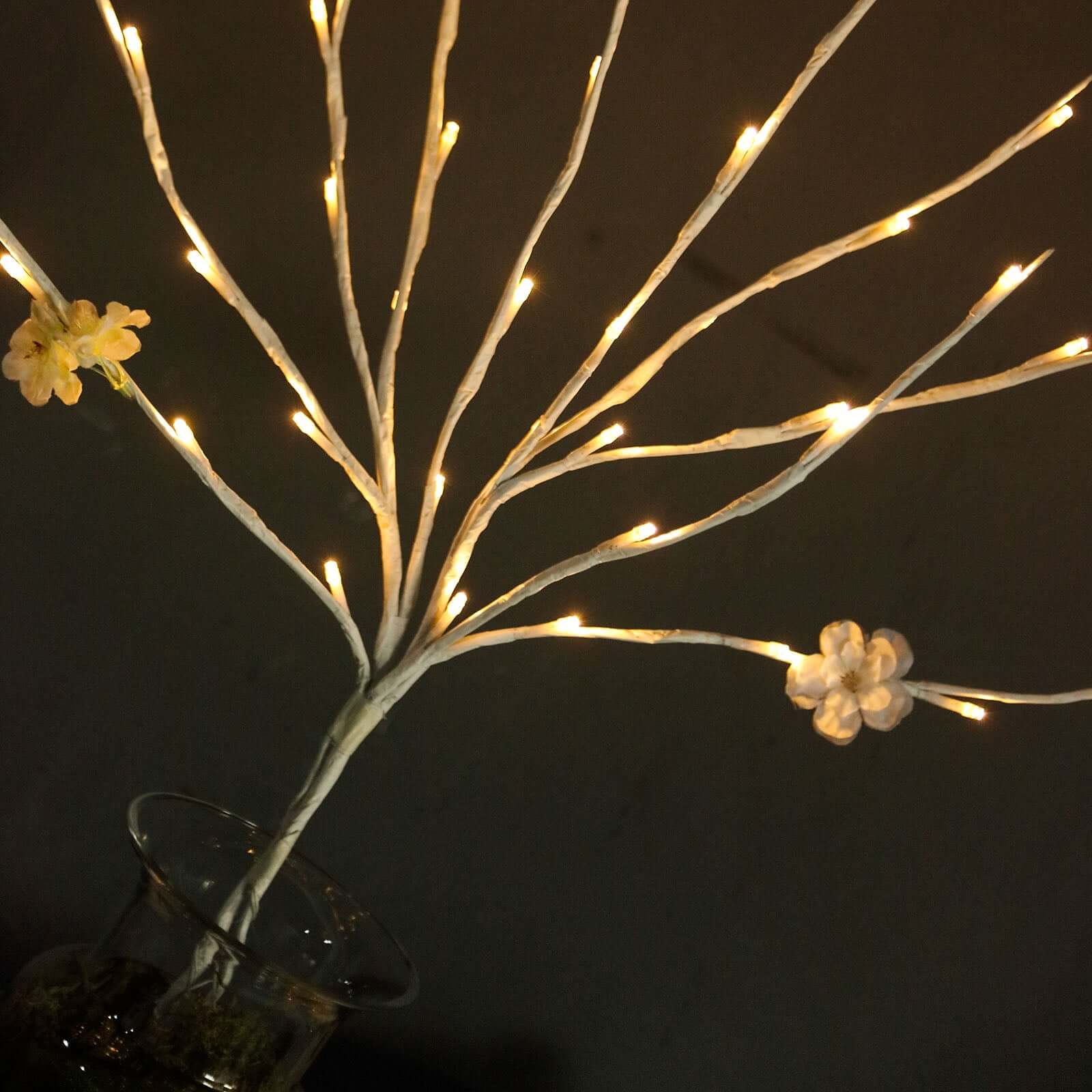 3-Pack LED Lighted Branches Artificial White - Warm White Tree Twig Lights with 60 Bright LED Bulbs 28.5"