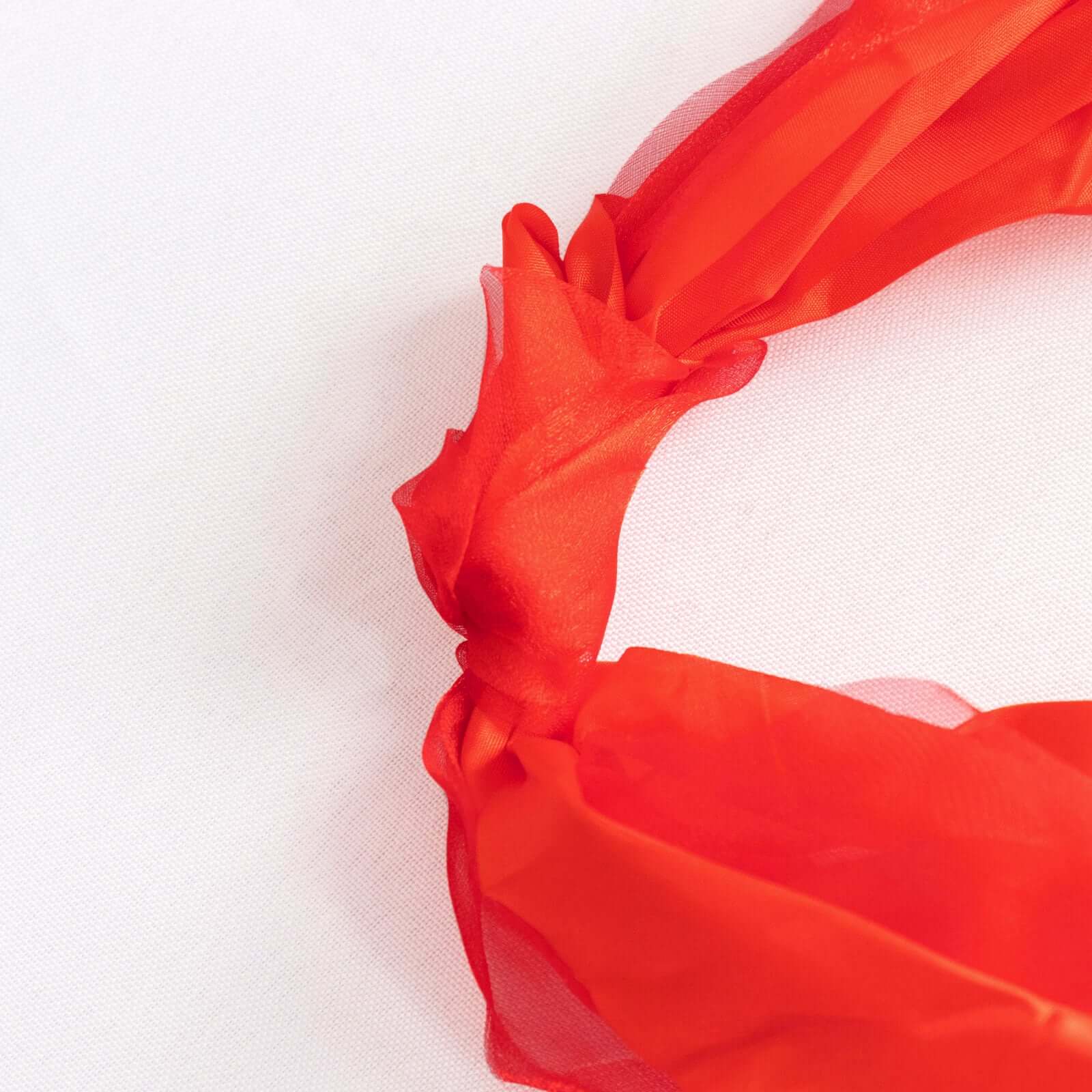 5 Pack Chiffon Satin Chair Sashes Red - Easy to Install Ruffled Curly Willow