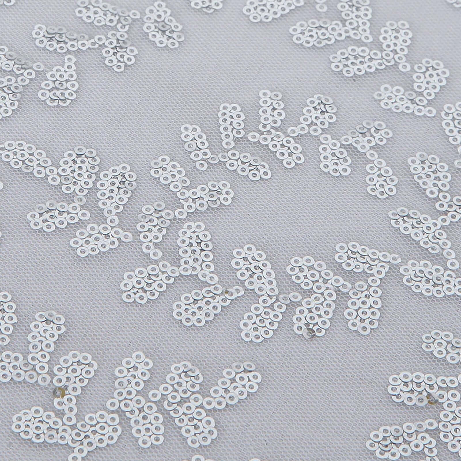Tulle 120" Round Tablecloth Silver - Seamless Sequin Leaf Embroidered Table Cover