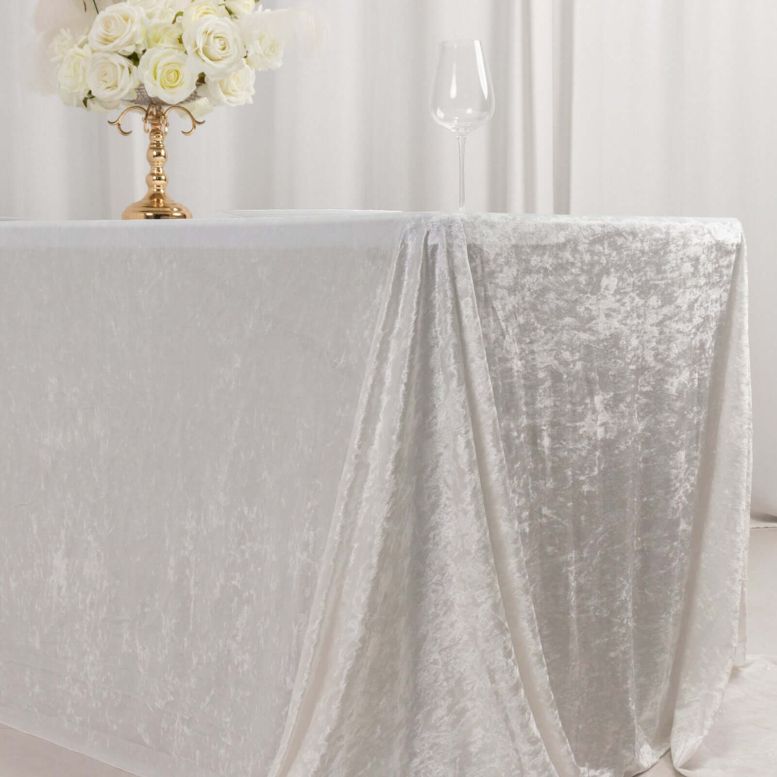 Premium Crushed Velvet 90"x132" Rectangle Tablecloth White - Reusable Soft & Graceful Seamless Table Cover