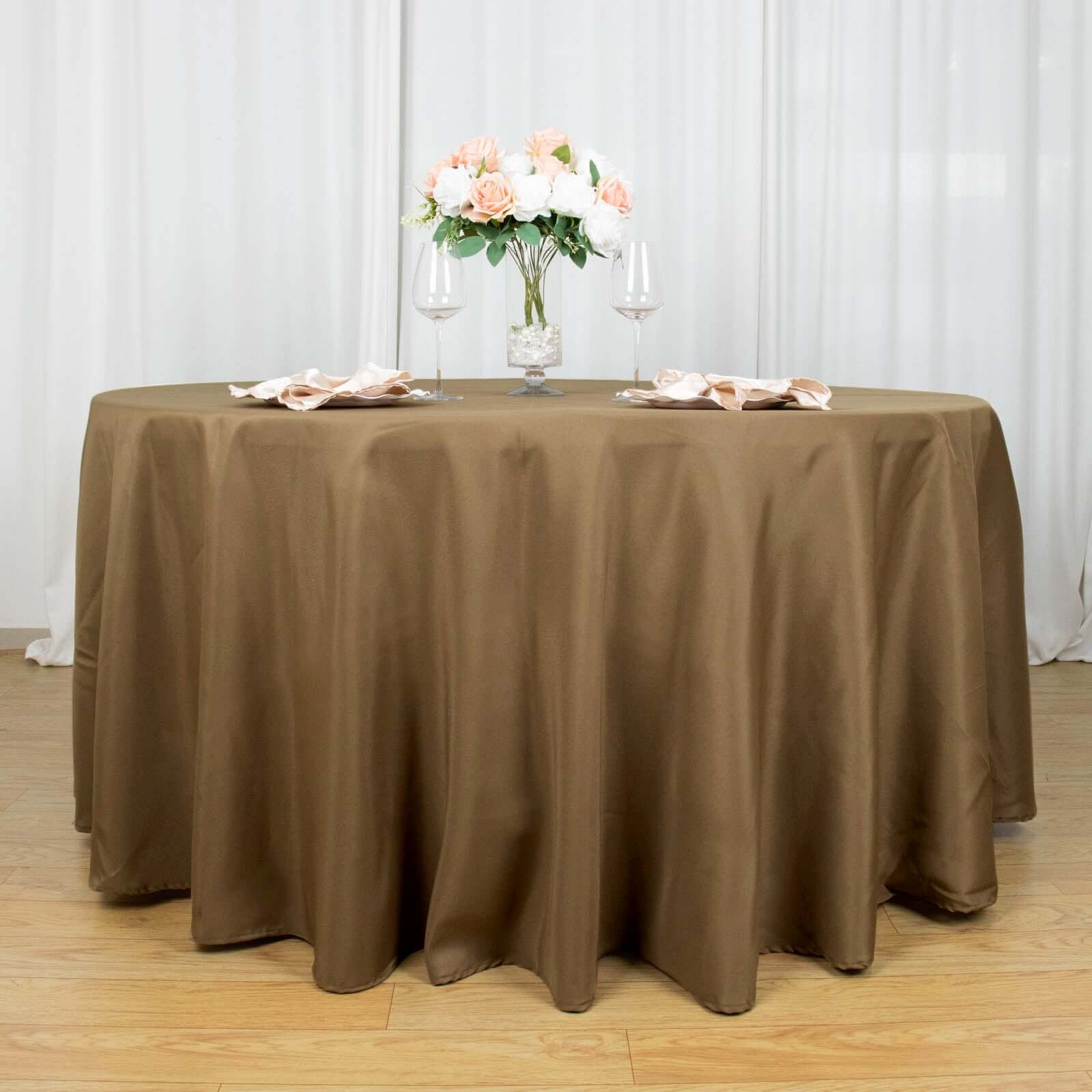 Polyester 120" Round Tablecloth Taupe - Seamless Wrinkle-Resistant Table Cover