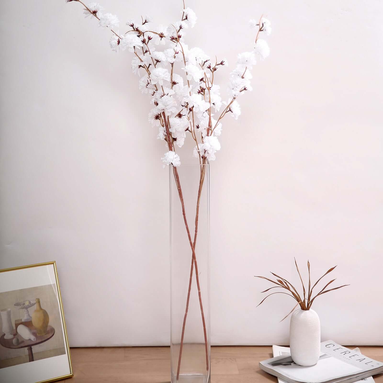 2 Branches 42" Tall White Artificial Silk Carnation Flower Stems