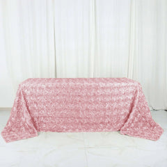 Satin 90"x132" Rectangle Tablecloth Blush - Grandiose 3D Rosette Seamless Table Cover