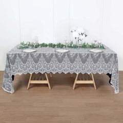 Lace 60"x120" Rectangle Tablecloth White - Vintage Lace Design with Scalloped Frill Edges for Refined Occasions