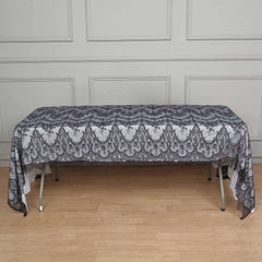 Lace 60"x120" Rectangle Tablecloth Black - Vintage Lace Design with Scalloped Frill Edges