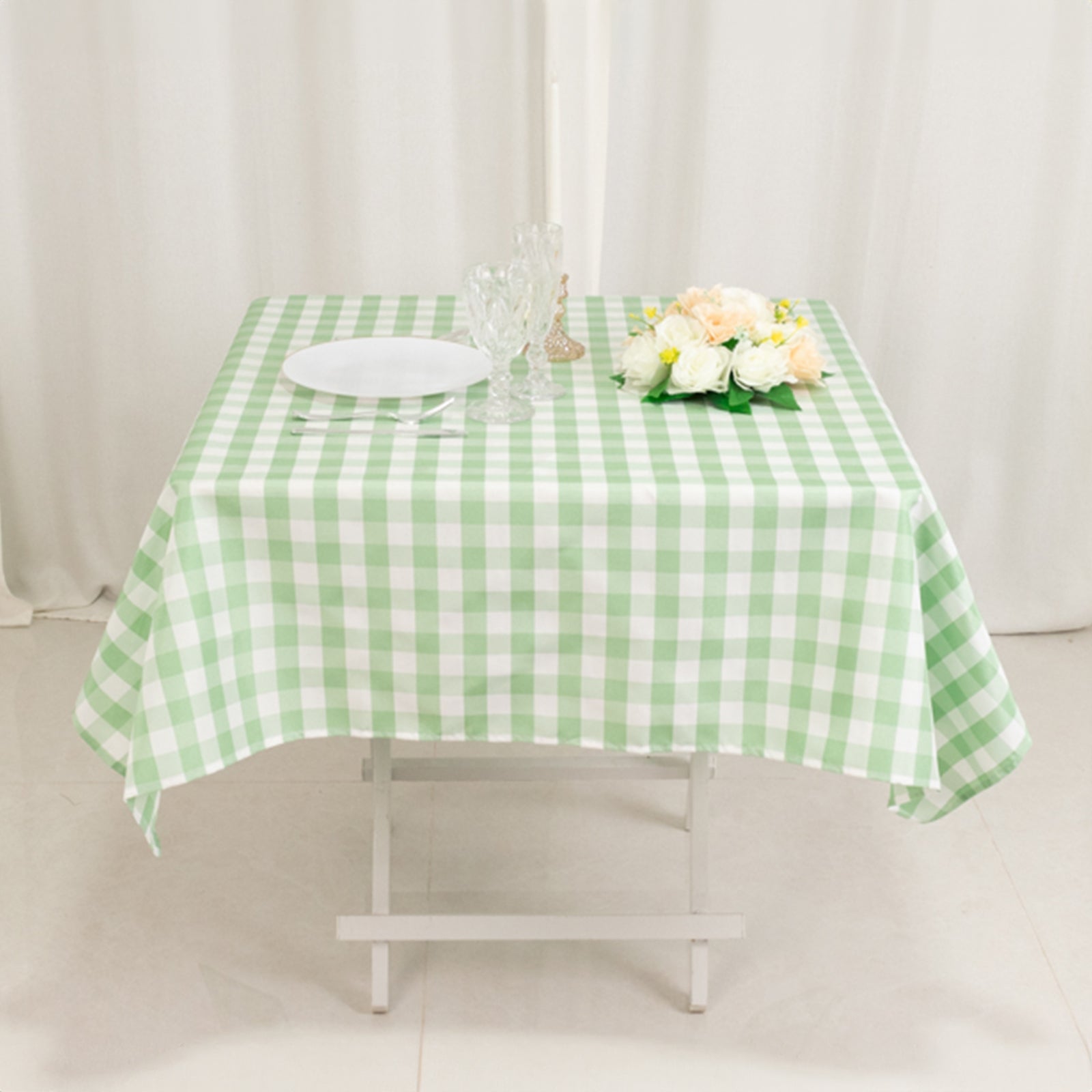 Polyester 54"x54" Square Tablecloth White/Sage Green - Checkered Buffalo Plaid Design for Casual Table Settings