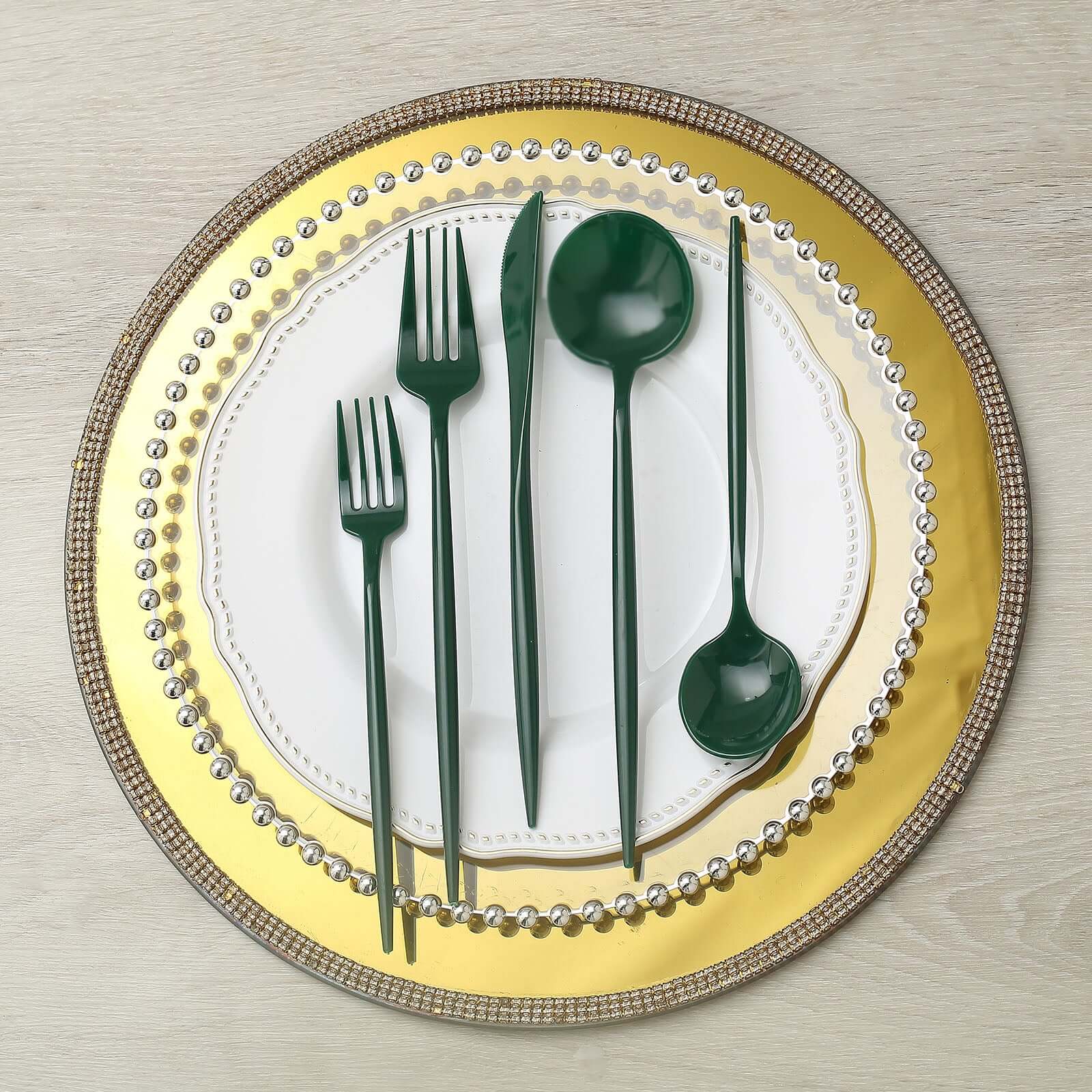 50-Pack Plastic Utensil Set Hunter Emerald Green - Premium Disposable Heavy Duty Sleek Flatware