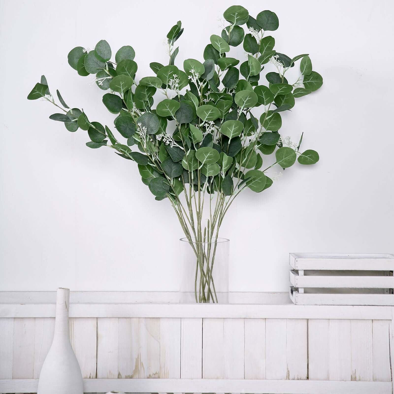 2 Bushes 40" Tall Green Artificial Eucalyptus Branches, Faux Plants