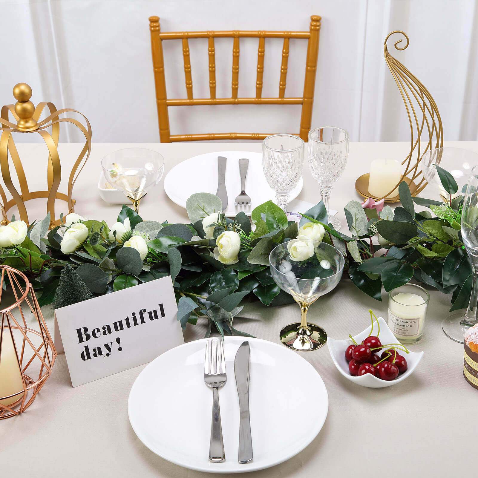 40" Artificial Eucalyptus Willow Leaf Ranunculus Flower Garland Vine