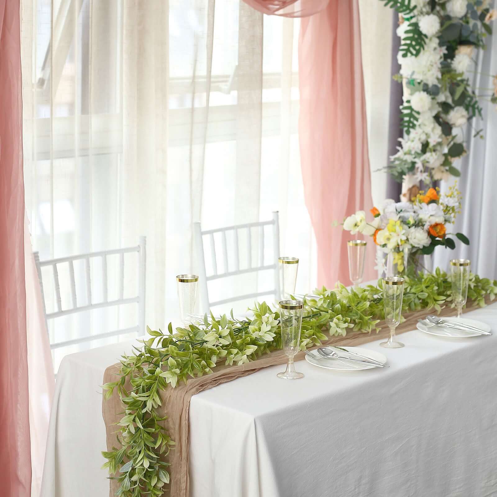 6.5ft Green Artificial Wandering Peperomia Tetragona Leaf Vine, Faux Table Hanging Garland