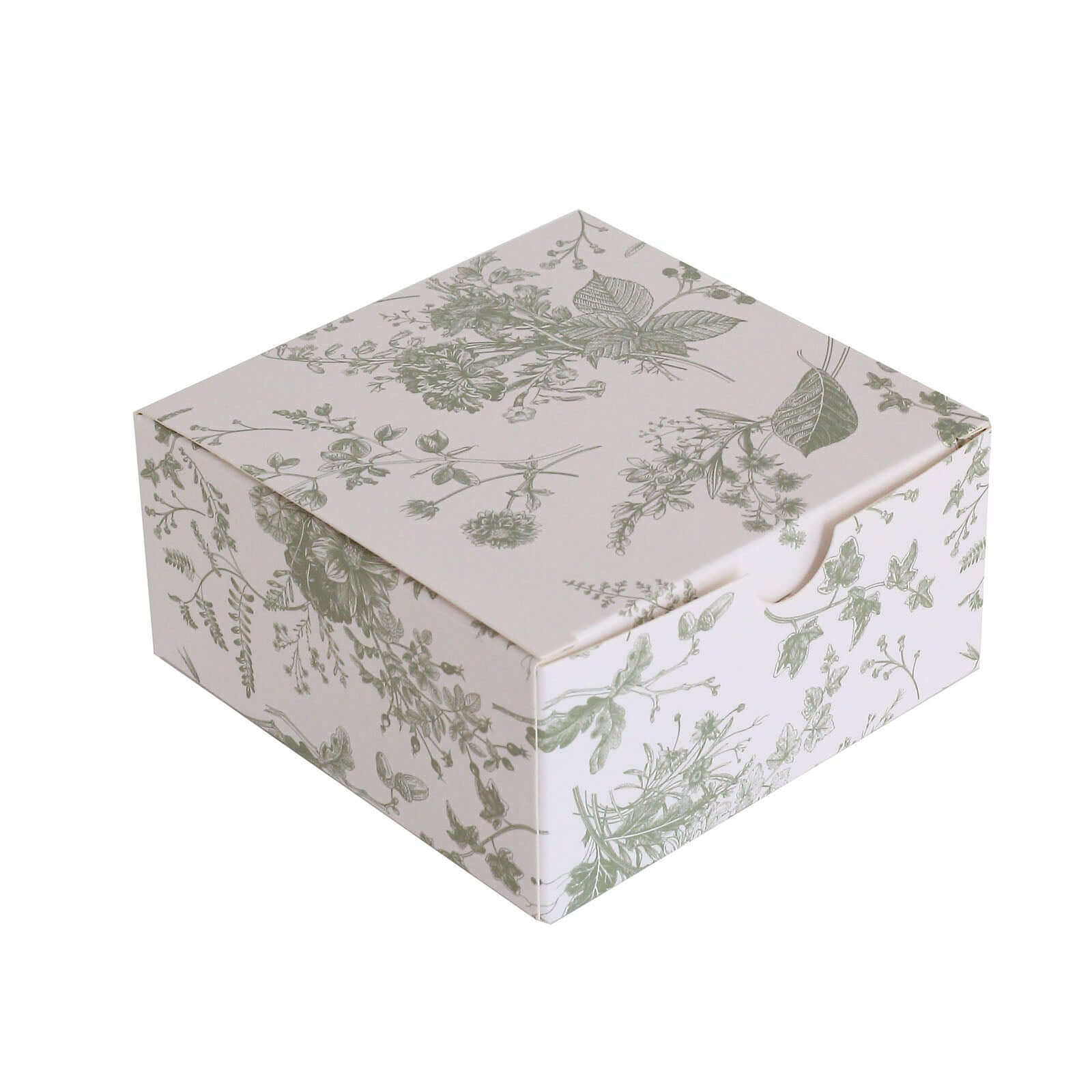25 Pack White Sage Green Paper Favor Boxes in French Toile Pattern, Cardstock Party Shower Candy Gift Boxes - 4"x4"x2"