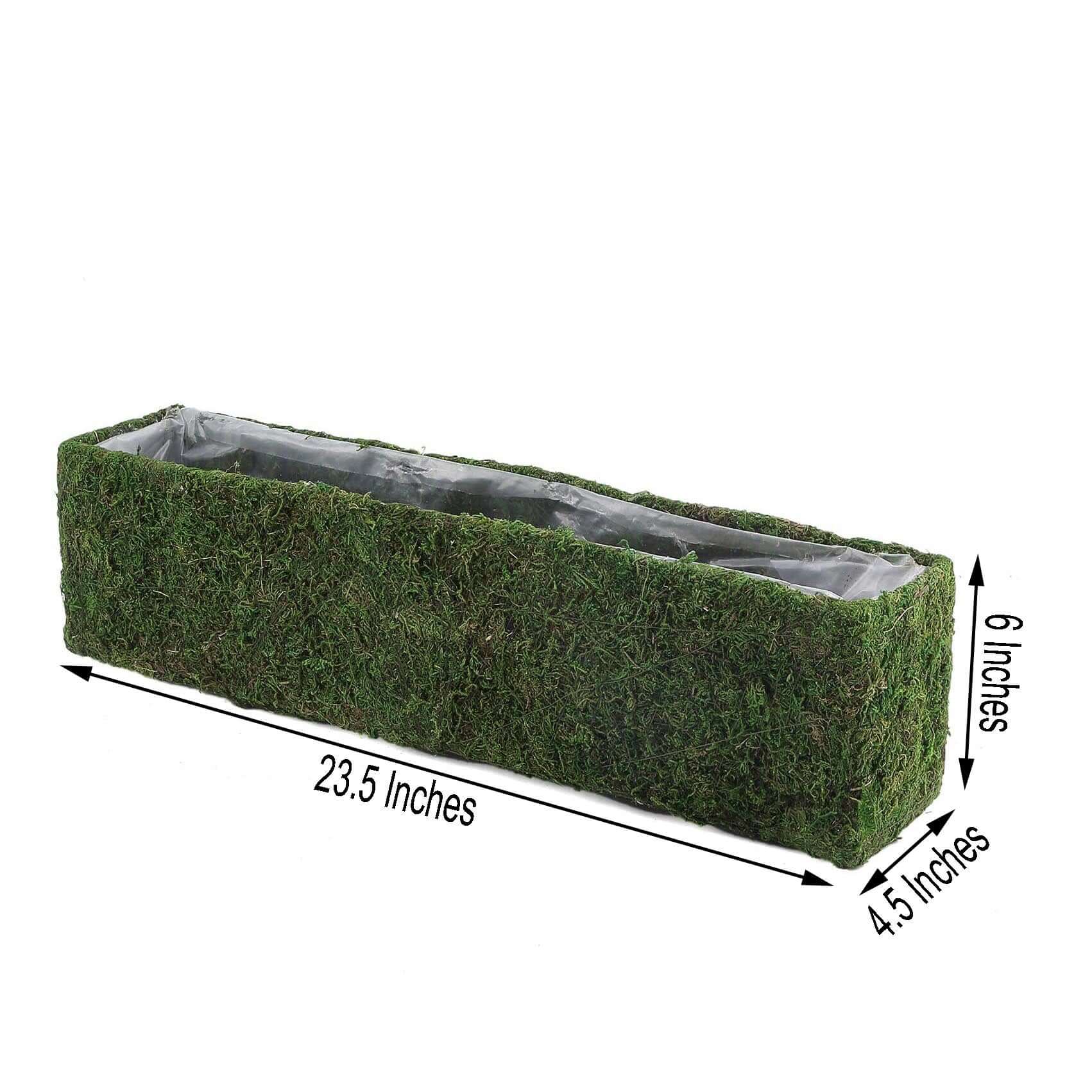 Metal Planter Box Rectangle with Inner Lining Green Preserved Moss - Rustic Flower Basket Decor 23"