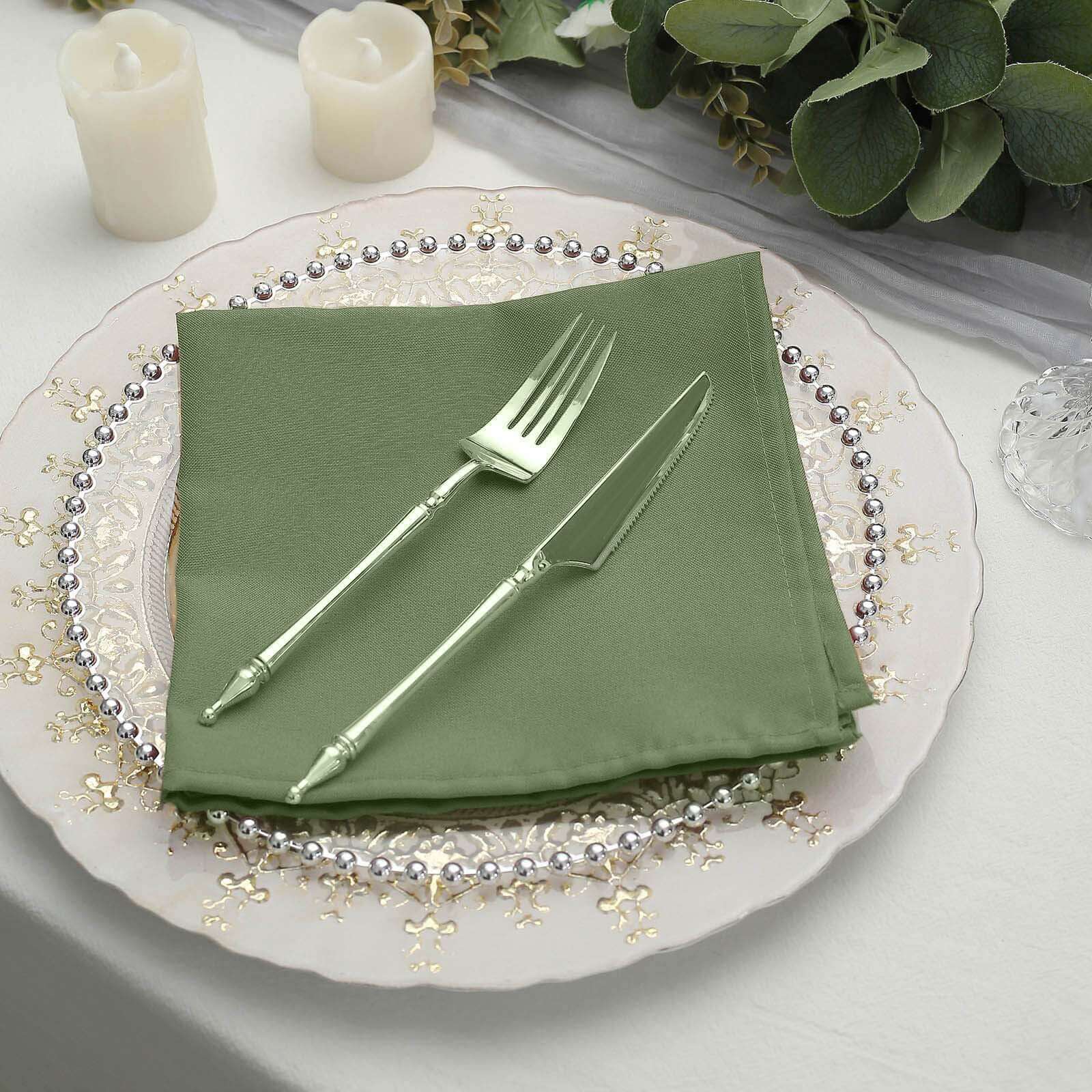 5 Pack Polyester 17"x17" Napkins Olive Green - Durable & Wrinkle Resistant Dinner Napkins