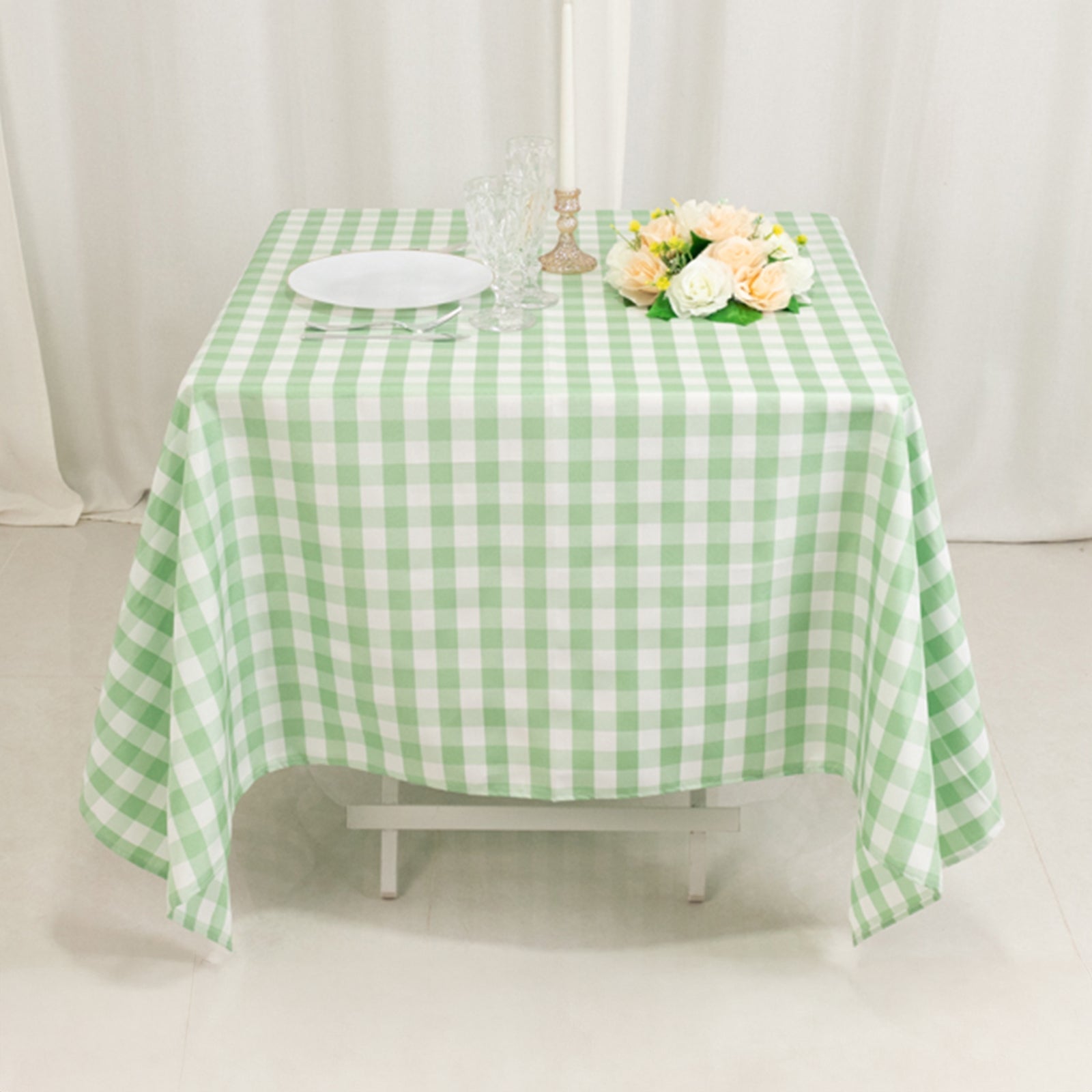 Polyester 70"x70" Square Tablecloth White/Sage Green - Checkered Buffalo Plaid Table Cover
