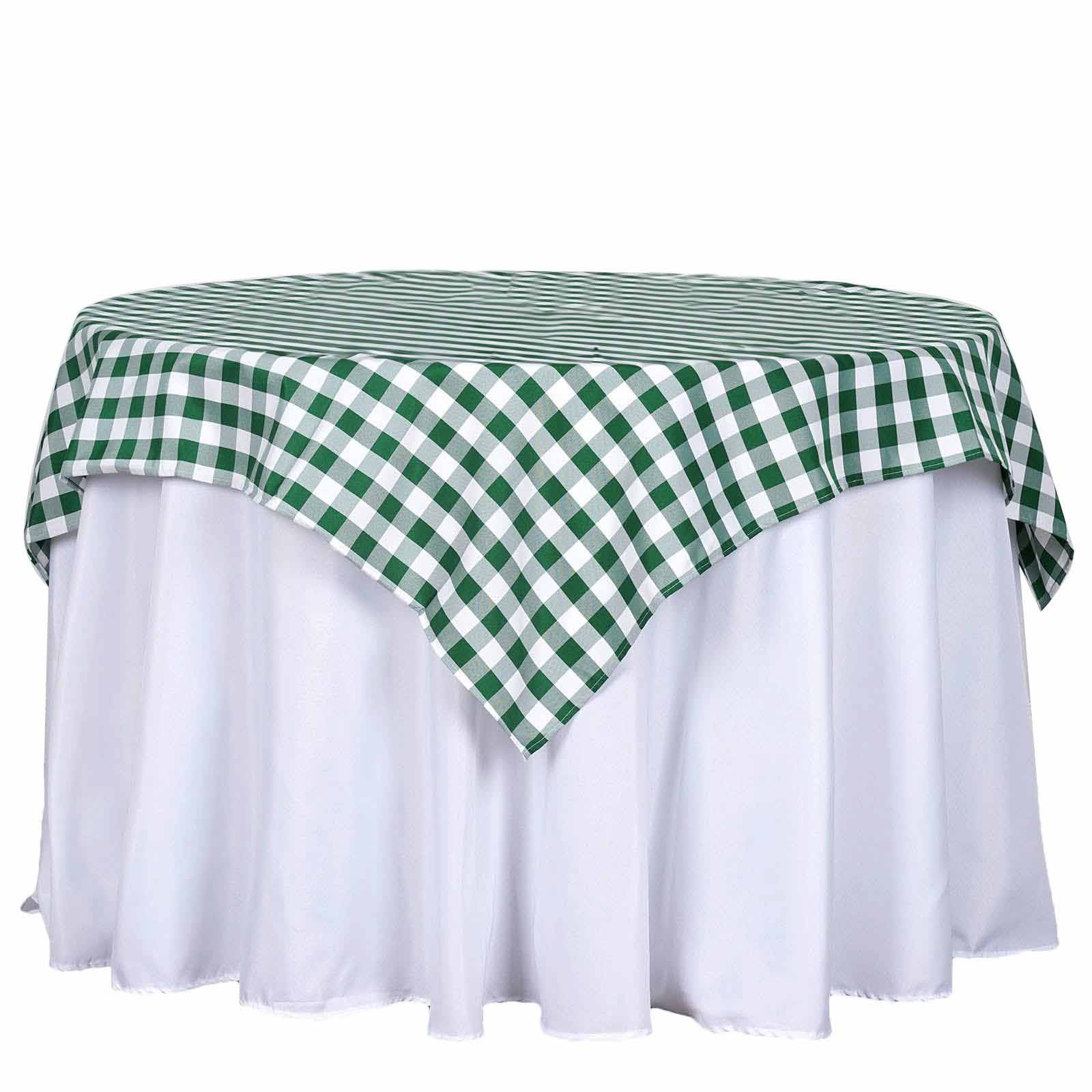 Polyester 54"x54" Table Overlay Square Tablecloth White/Green - Checkered Buffalo Plaid Design for Casual Table Settings