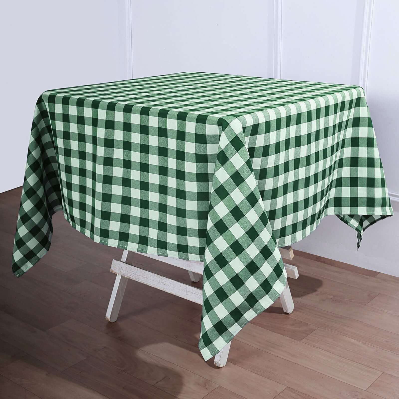 Polyester 54"x54" Square Tablecloth White/Green - Checkered Buffalo Plaid Design for Casual Table Settings