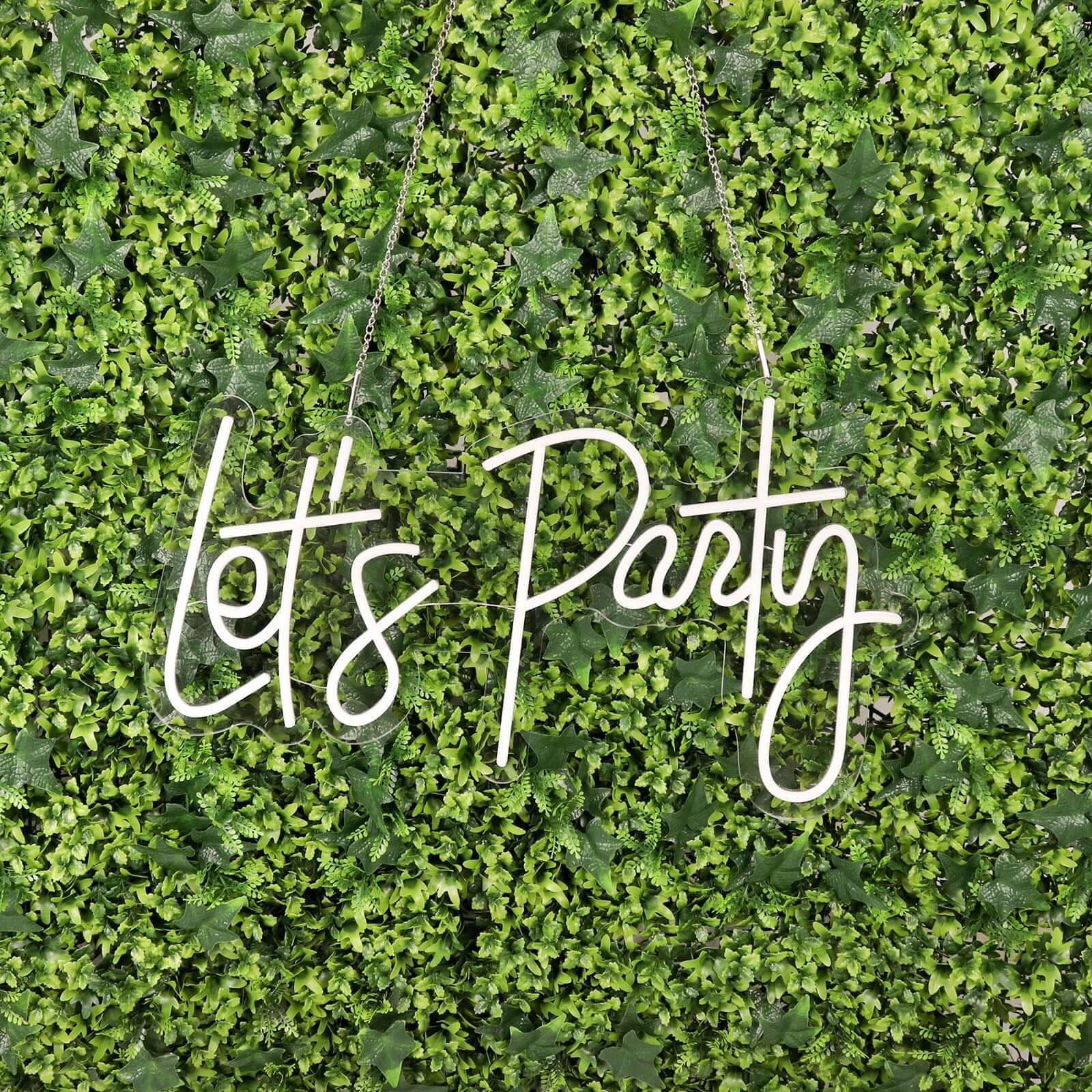23" Let's Party Neon Light Sign, LED Reusable Wall Décor Lights With 5ft Hanging Chain