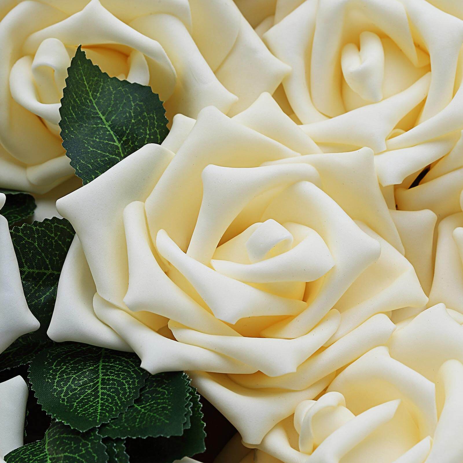24 Roses 5" Cream Artificial Foam Flowers With Stem Wire and Leaves