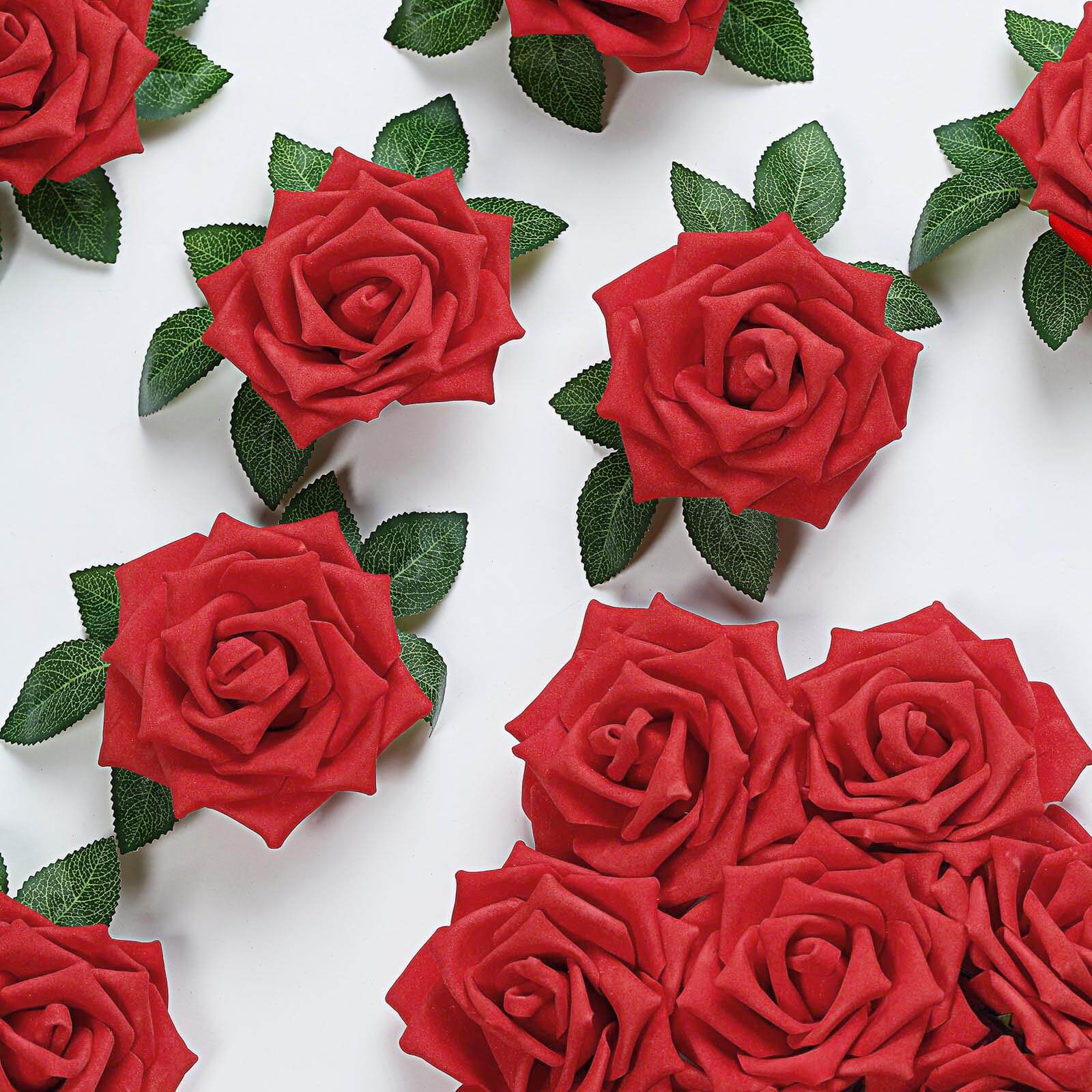 24 Roses 5" Red Artificial Foam Flowers With Stem Wire and Leaves