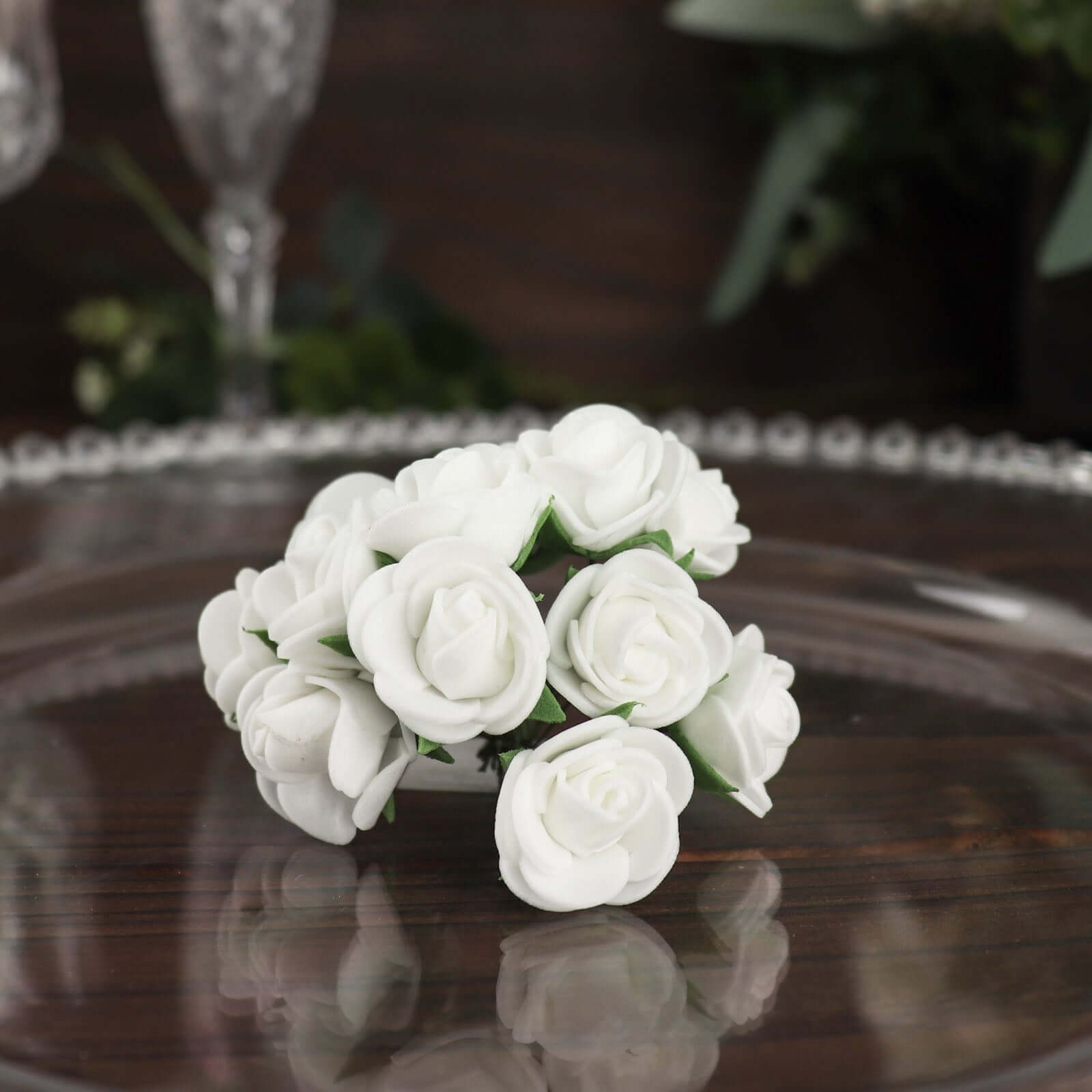 48 Roses 1" White Real Touch Artificial DIY Foam Rose Flowers With Stem, Craft Rose Buds