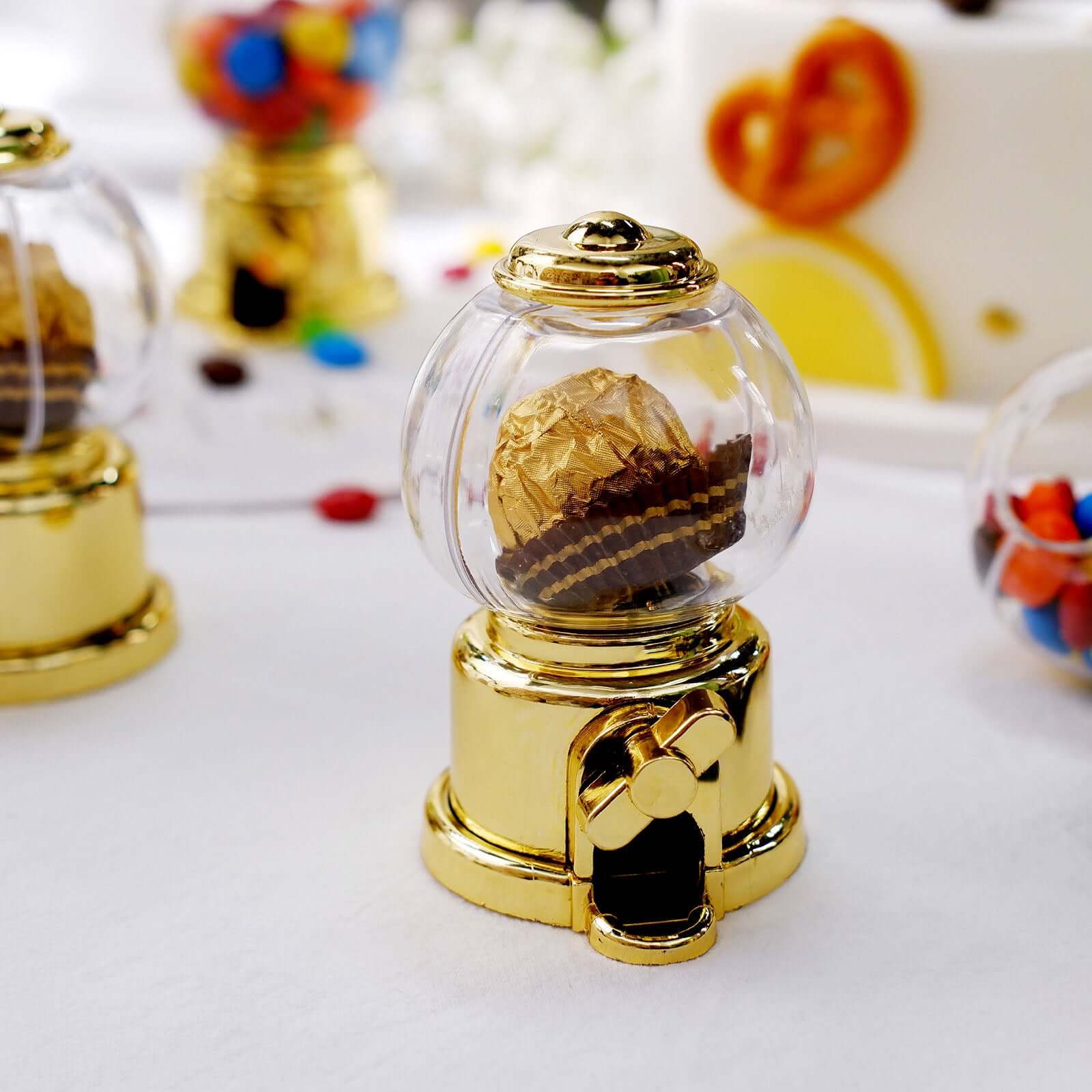 6 Pack 3.5" Clear Gold Mini Gumball Machine Treats Party Favor Boxes, Small Candy Container Gift Boxes