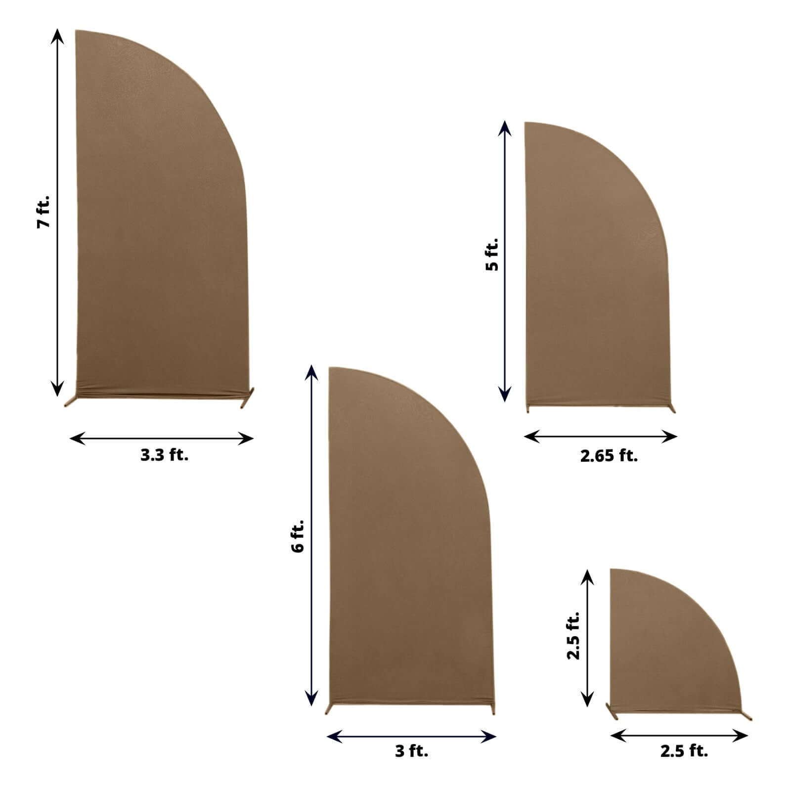 Set of 4 Matte Taupe Spandex Half Moon Chiara Backdrop Stand Covers, Custom Fitted Wedding Arch Covers - 2.5ft,5ft,6ft,7ft