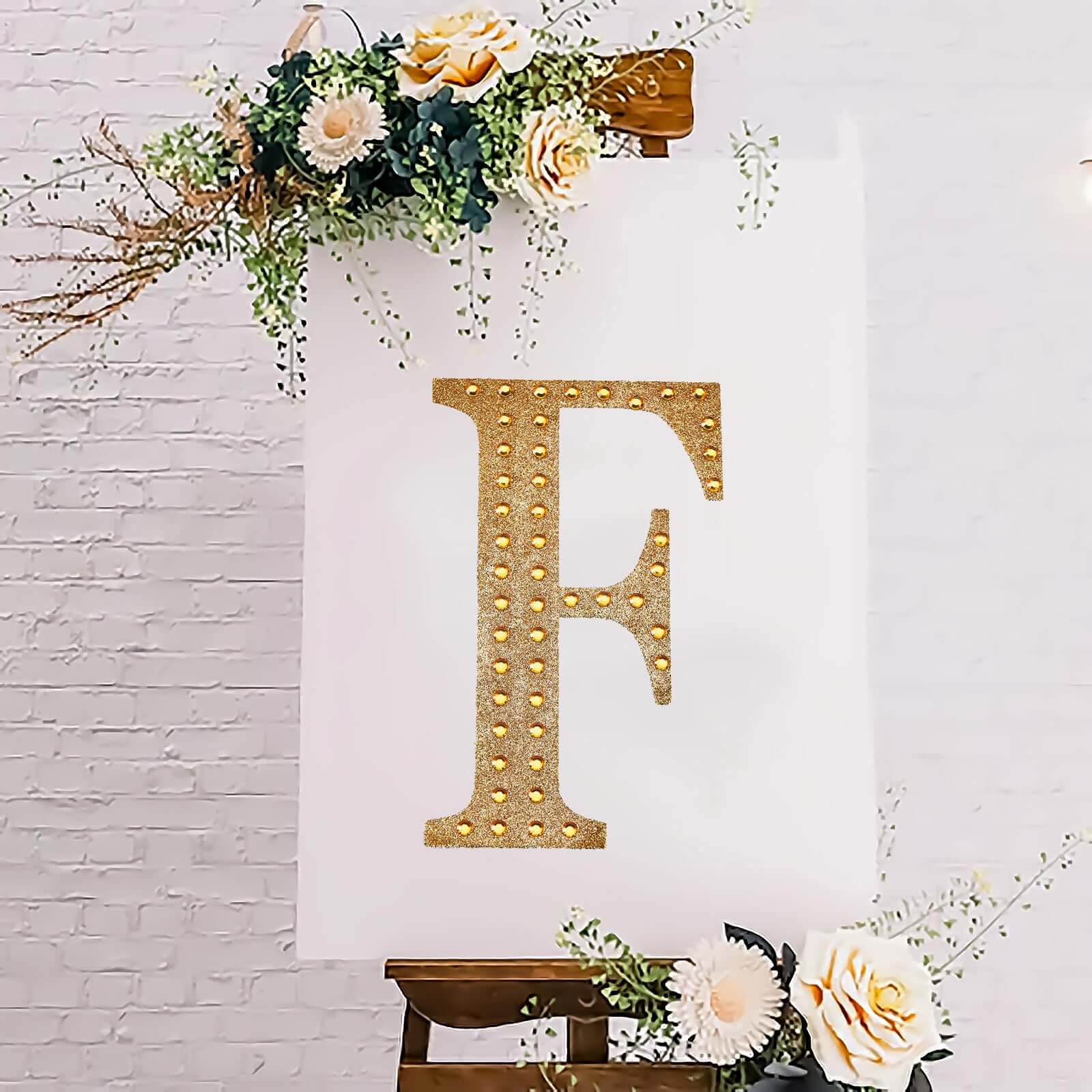 Decorative Rhinestone Alphabet "F" Letter Stickers, Glitter Adhesive Craft Letters Gold DIY Sparkle Embellishments 8"