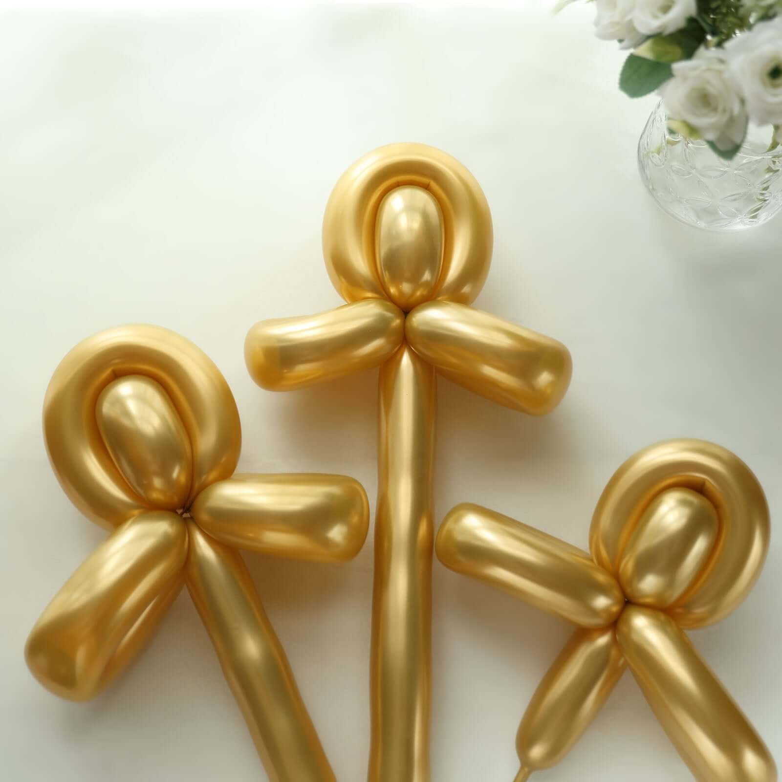 50 Pack Assorted Metallic Gold Long Latex Balloons For Twisting Magic, Animal Modelling Party Balloons
