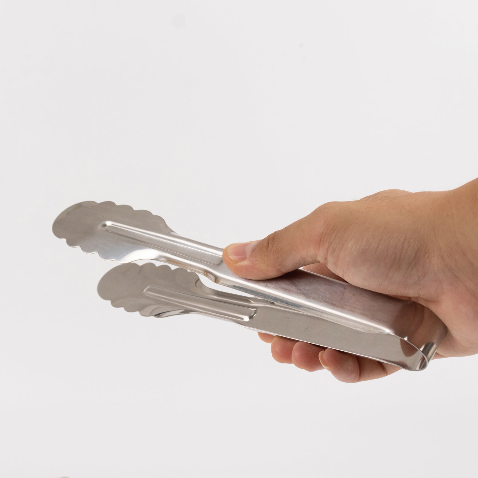 10-Pack Metal Serving Tongs Silver - Stainless Steel Food Safe Kitchen Tongs with Scalloped Gripping Edge for Indoor & Outdoor Gatherings 9.5"