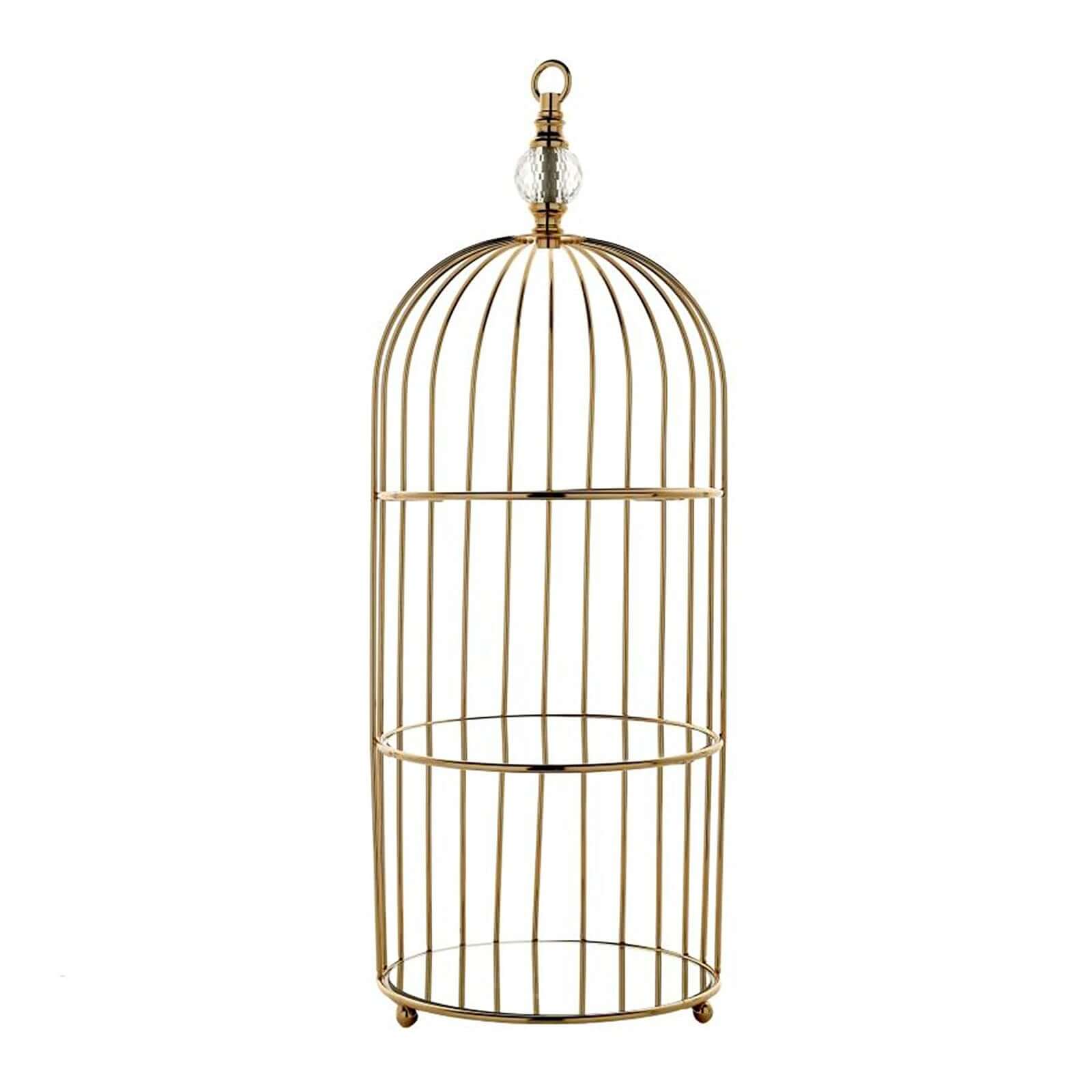 3-Tier Cupcake Cake Stand Bird Cage Design with Crystal Top Mirror Base - Serving Tray with Hanging Option 22"
