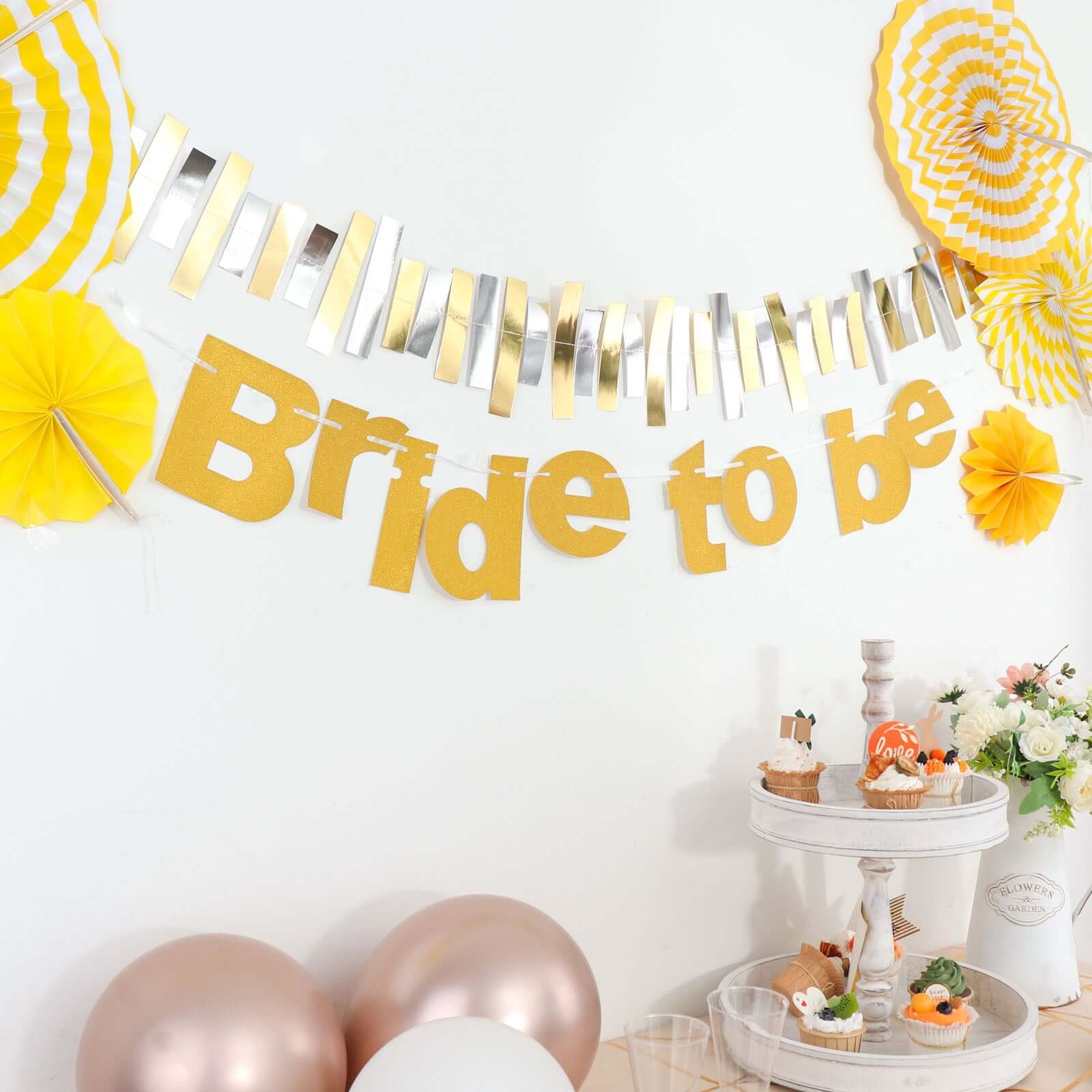 3.5ft Gold Glittered Bride To Be Paper Hanging Bridal Shower Garland Banner, Bachelorette Party Banner