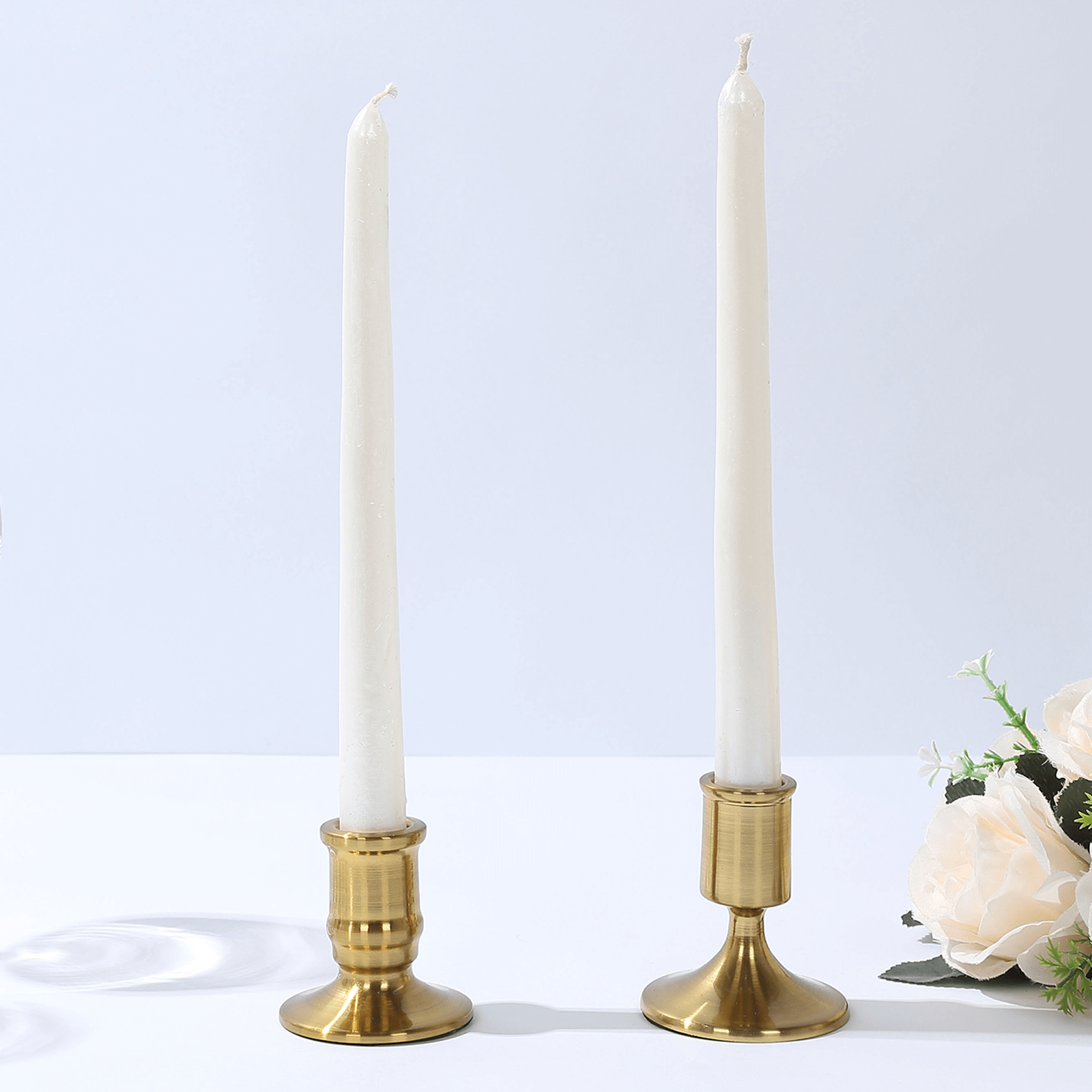 Set of 4 Metal Taper Candle Holders Vintage Gold with Sturdy Round Base - Traditional Pillar Candlestick Holders 2.5", 3"